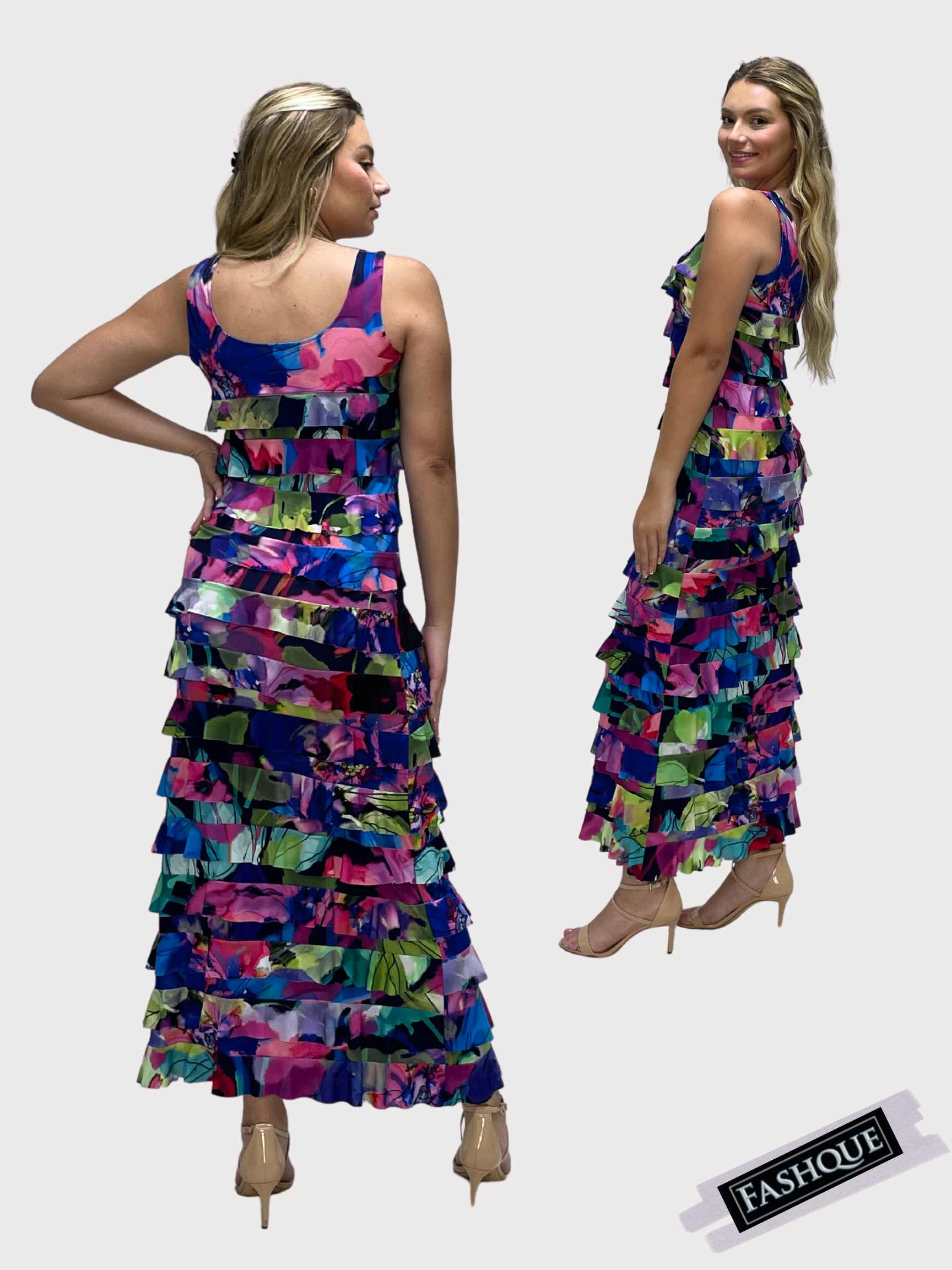 Print #8024 - FASHQUE - Ruffle Maxi Dress Sleeveless NEW PRINTED - D2211