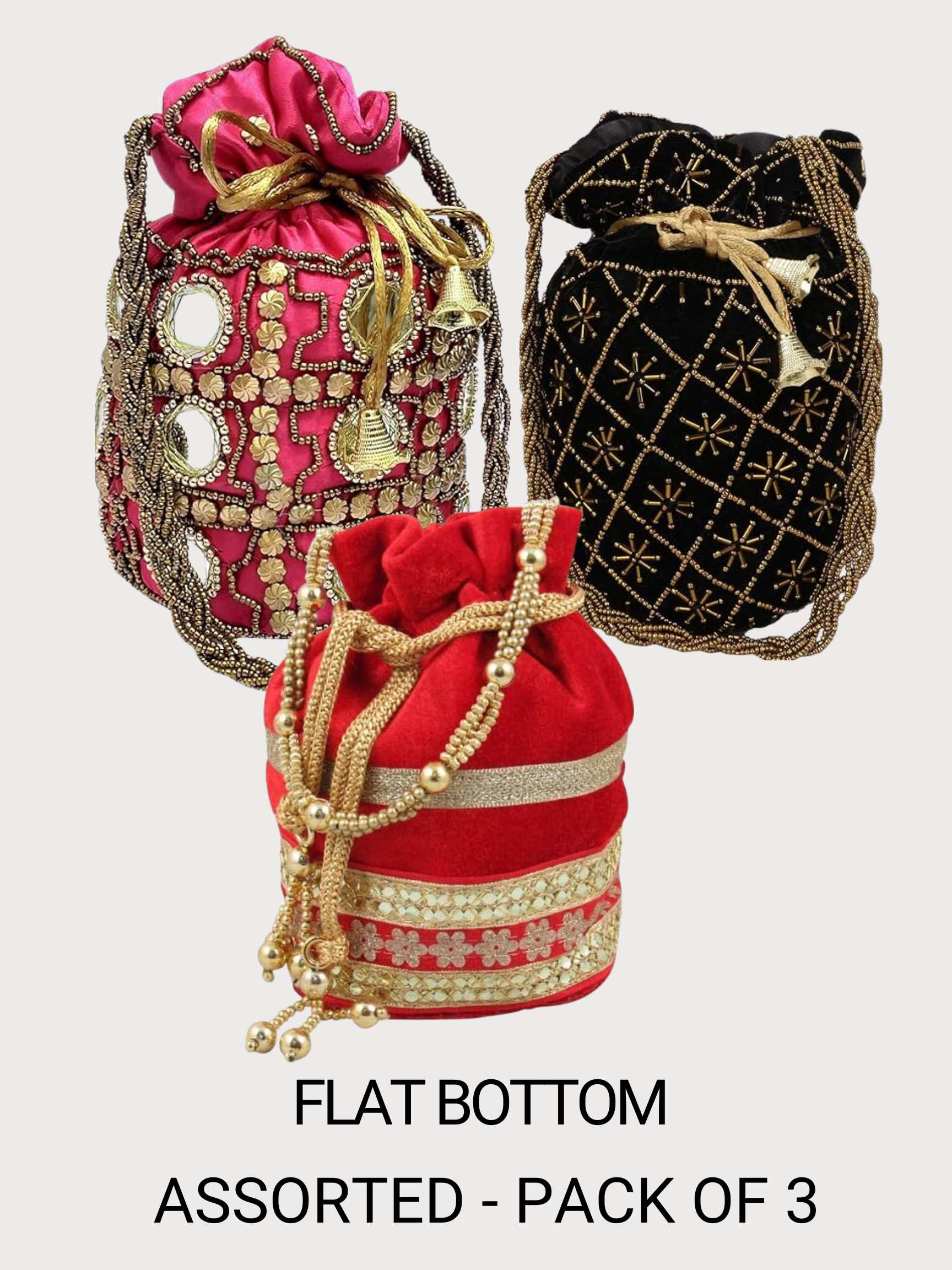 FASHQUE -Jewelry Designer Women Potli Bags, Evening Handbags for women -Flat Bottom - PT Bags