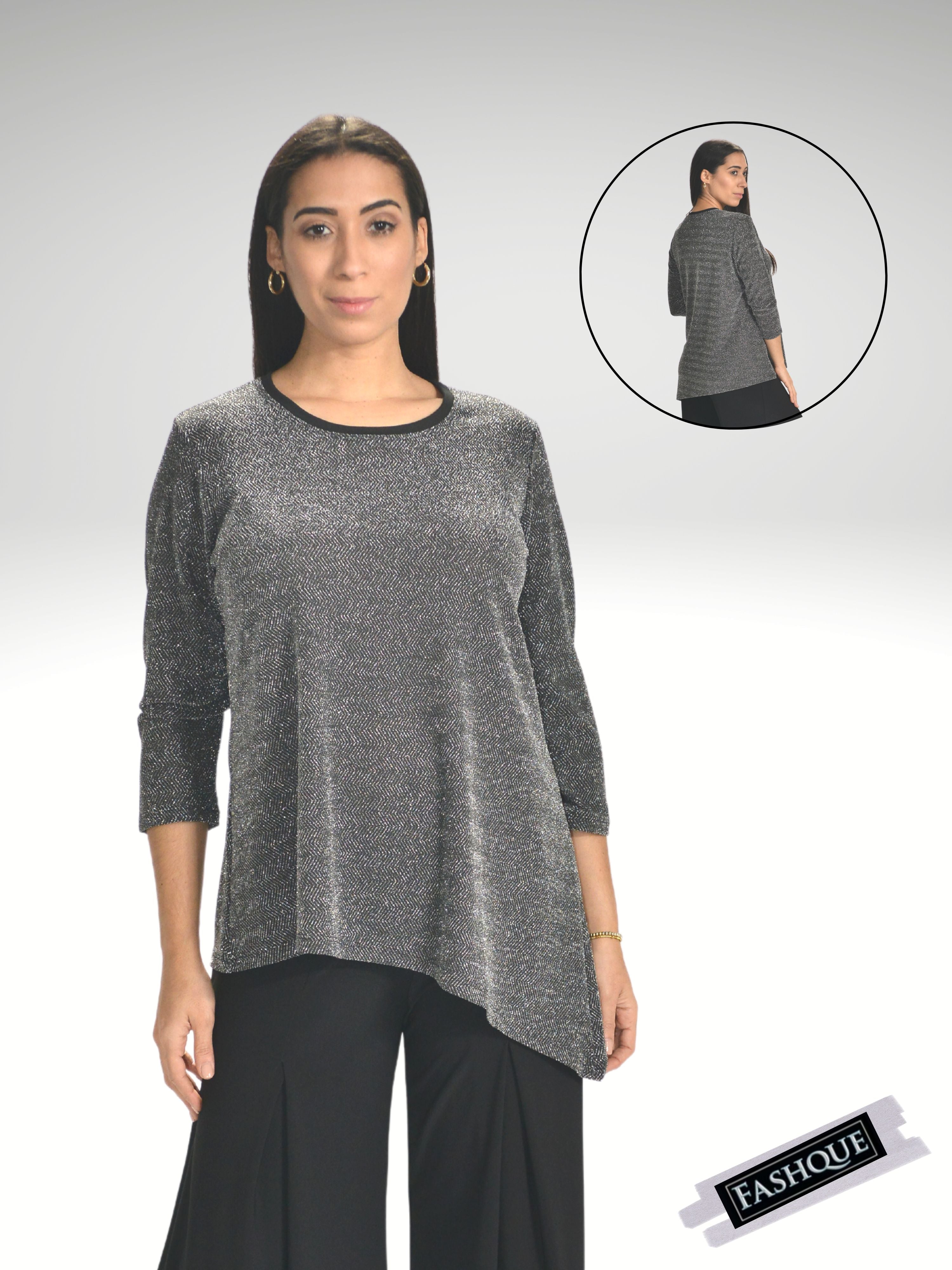 3/4 Sleeve Asymmetrical ROUND NECK -CASUAL Tunic Loose Long Blouse Top - T642