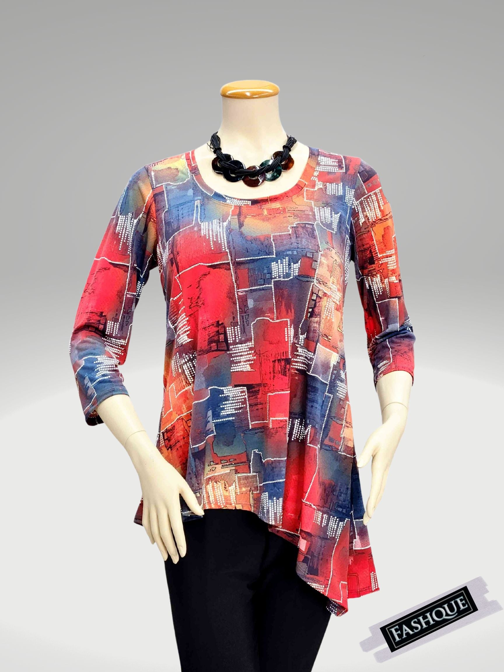 3/4 Sleeve Asymmetrical ROUND NECK -CASUAL Tunic Loose Long Blouse Top - T642