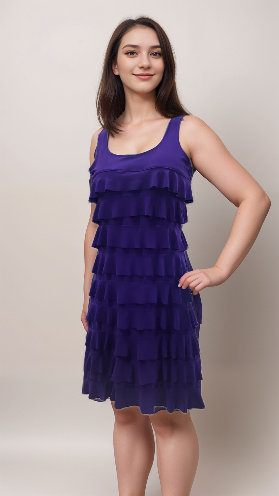 CHACHA Ruffle Sleeveless Knee Length Dress- SOLID COLOR - D760