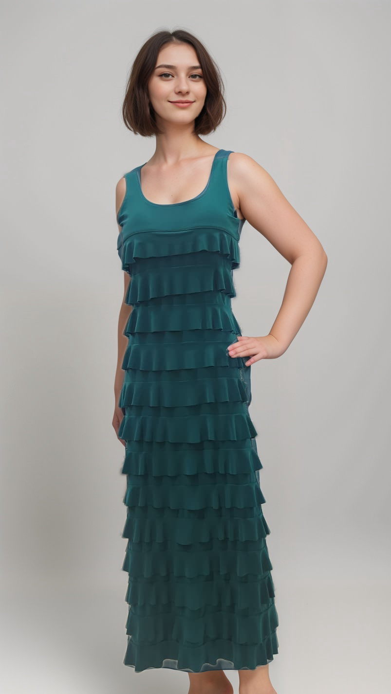 Ruffle Maxi Dress Sleeveless SOLID COLORS - D211
