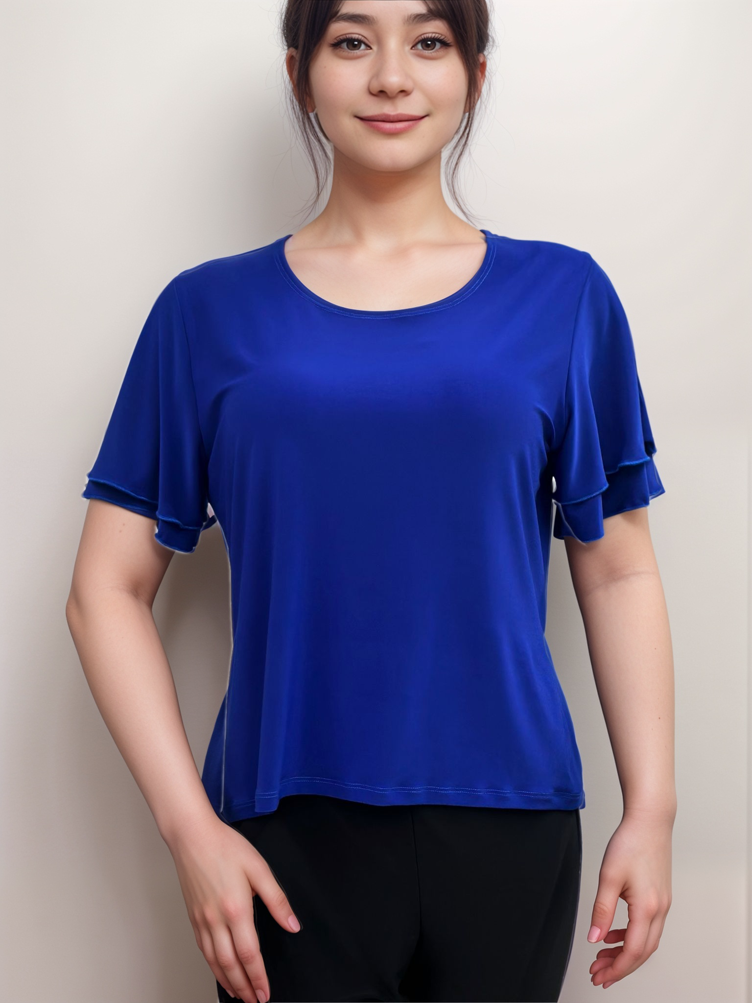 Double Ruffle Bell Sleeves Scoop Neck Top - T560