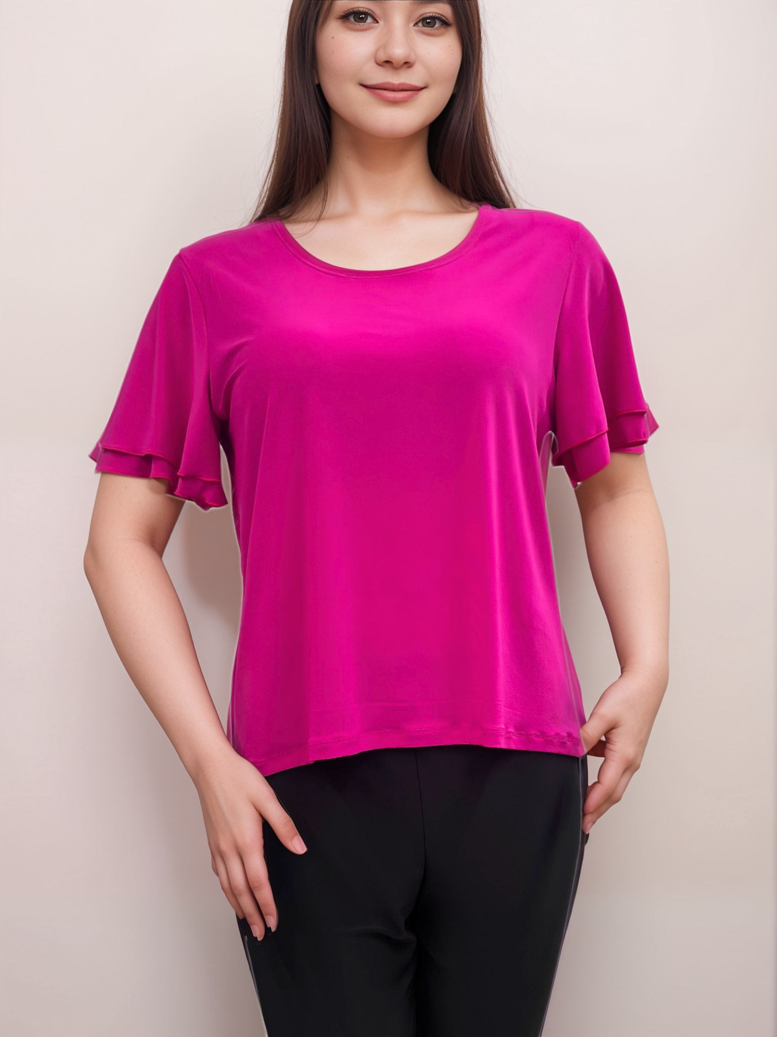Double Ruffle Bell Sleeves Scoop Neck Top - T560