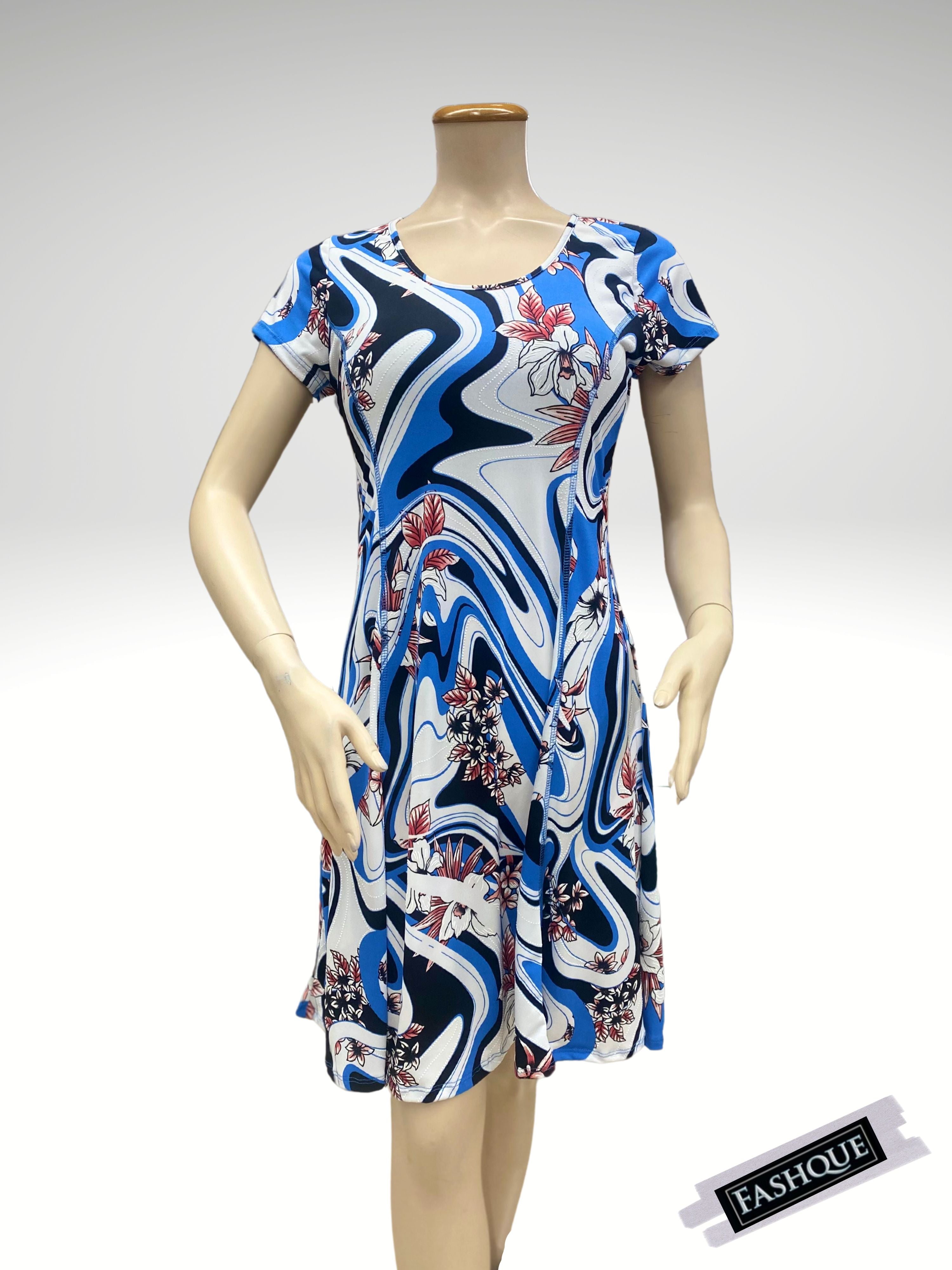 FASHQUE - Highlighted Princess Seam Scoop Neck Dress - D037 SALE