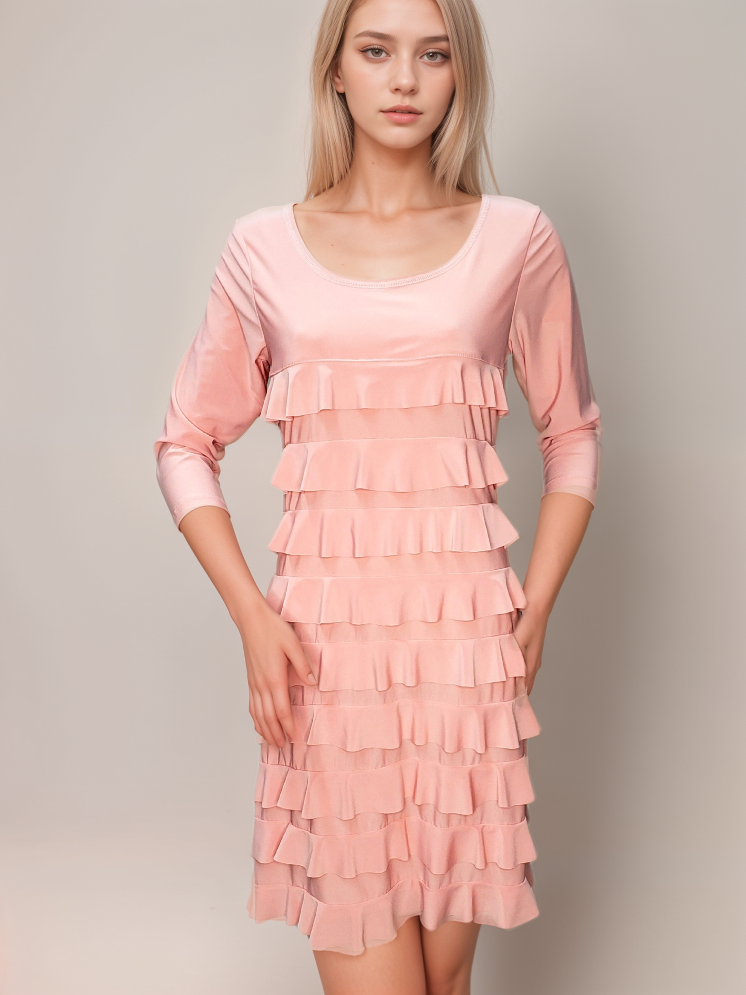 Ruffle Dress 3/4 Sleeve  - D049