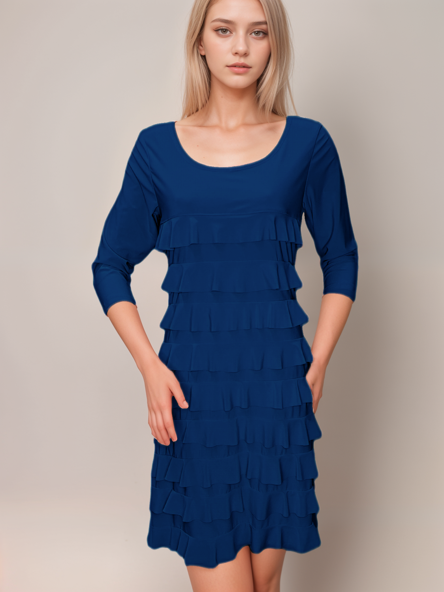 Ruffle Dress 3/4 Sleeve  - D049