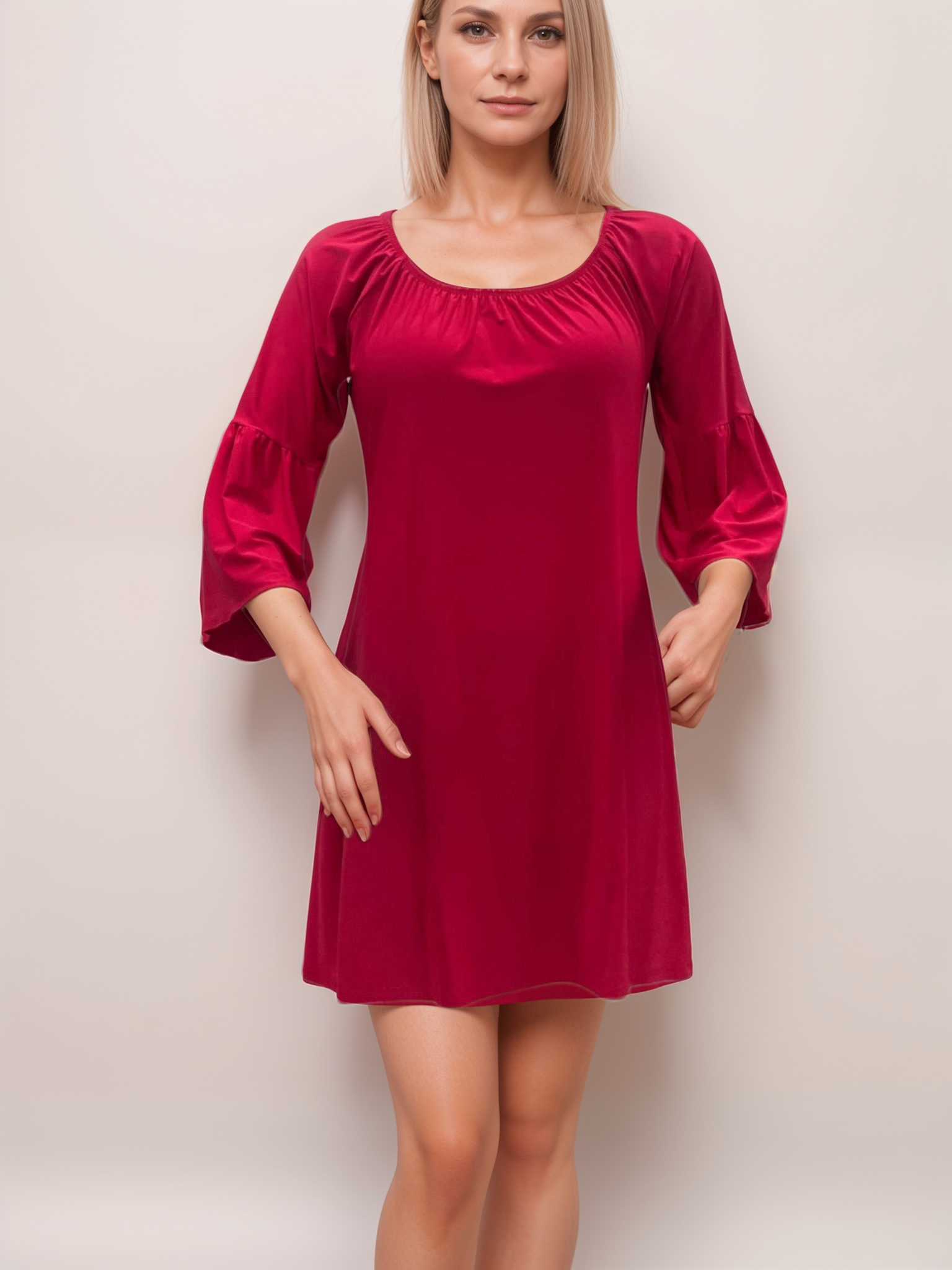 Off Shoulder Flowing Dress with beautiful Bell Sleeves - D068