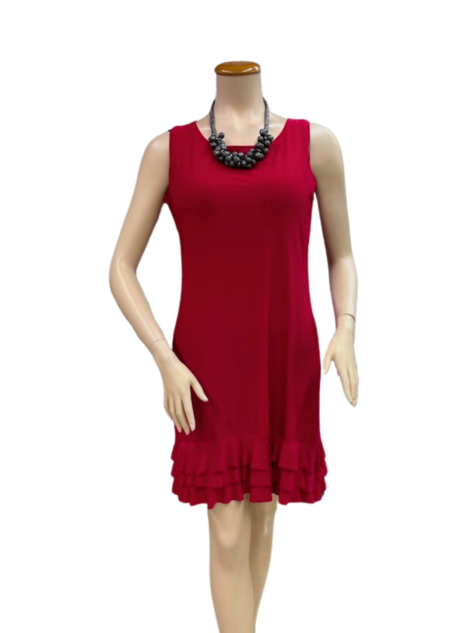 FASHQUE - RUFFLE BOTTOM DRESS WITH SIDE SEAM POCKETS - D099-RED