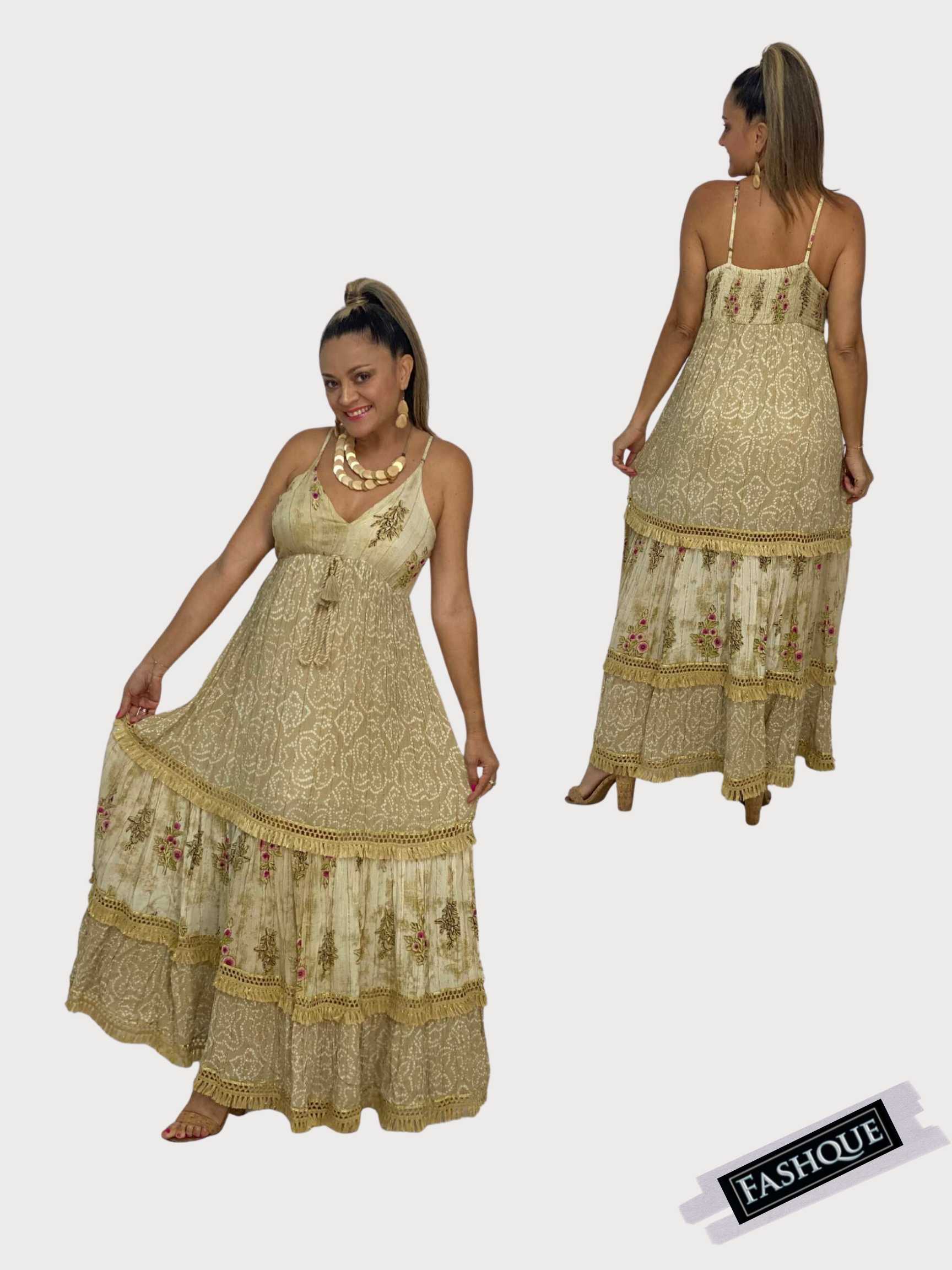 FASHQUE - Spaghetti Strap long flowy printed dresses for Women - D10574