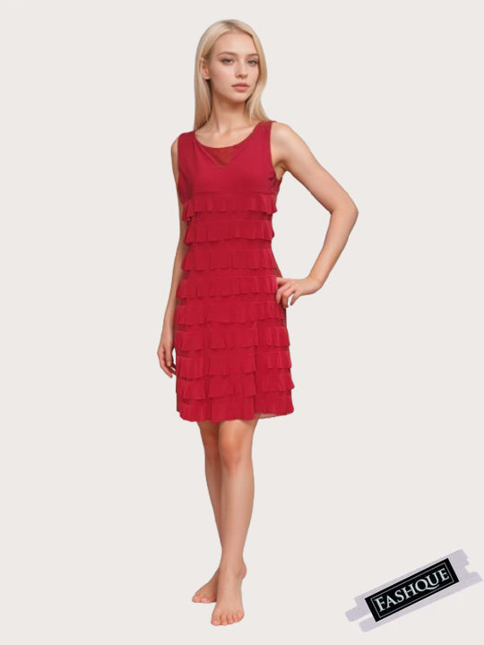 FASHQUE - CHACHA Ruffle V Neck Sleeveless Knee length Dress - D107