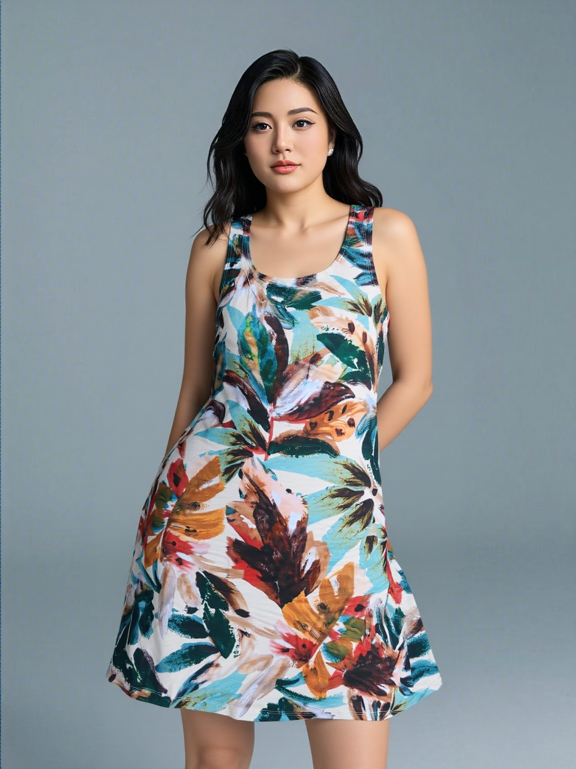 SUNDRESS - Skater Style tank dress with square back - D2001