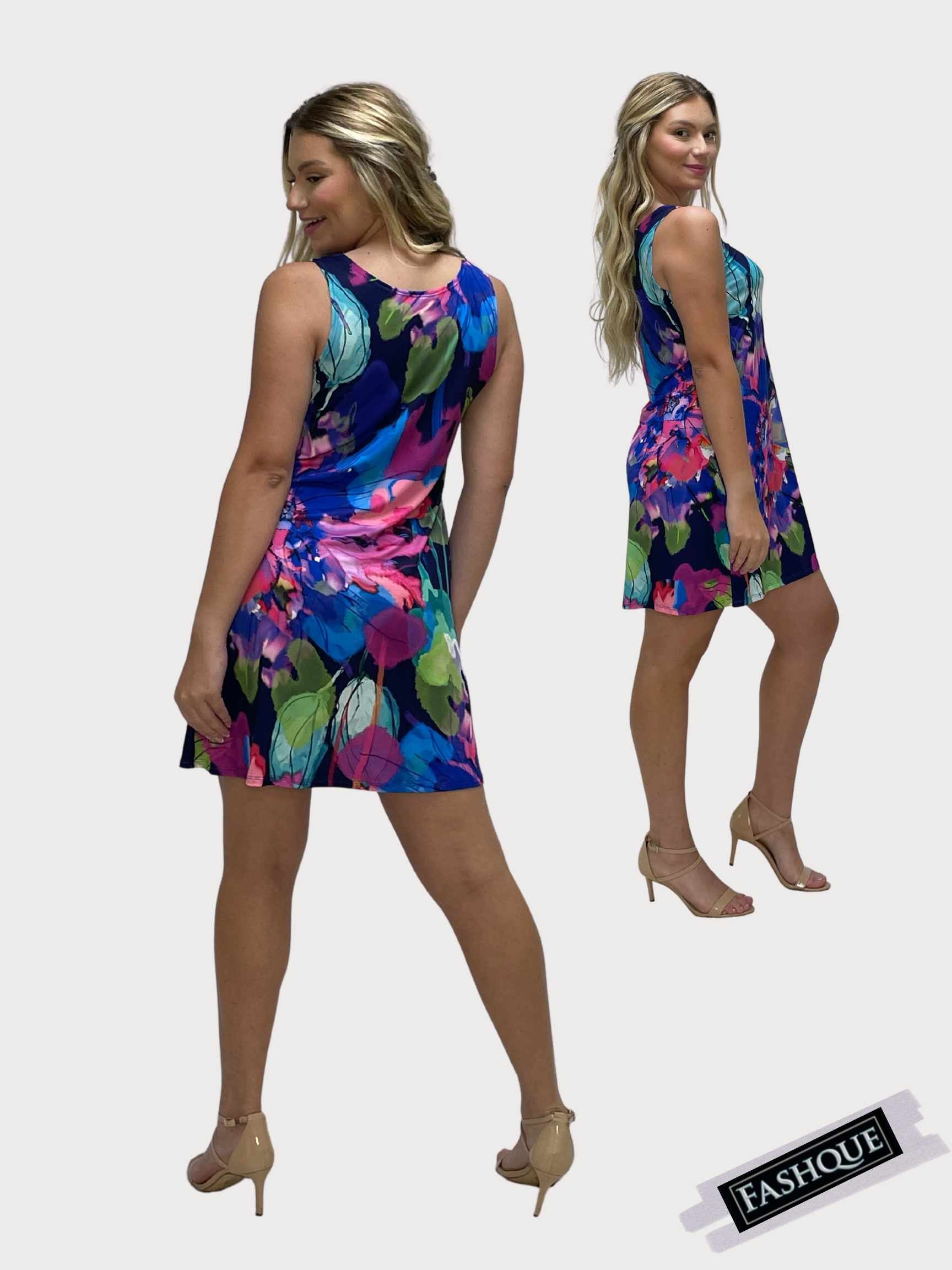 Print #8024 - FASHQUE - Sleeveless Scoop Neck Pull-Over Style Dress - D2002
