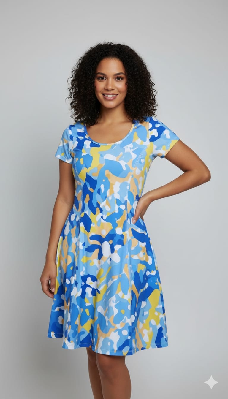 Highlighted Princess Seam Scoop Neck Dress - D2037