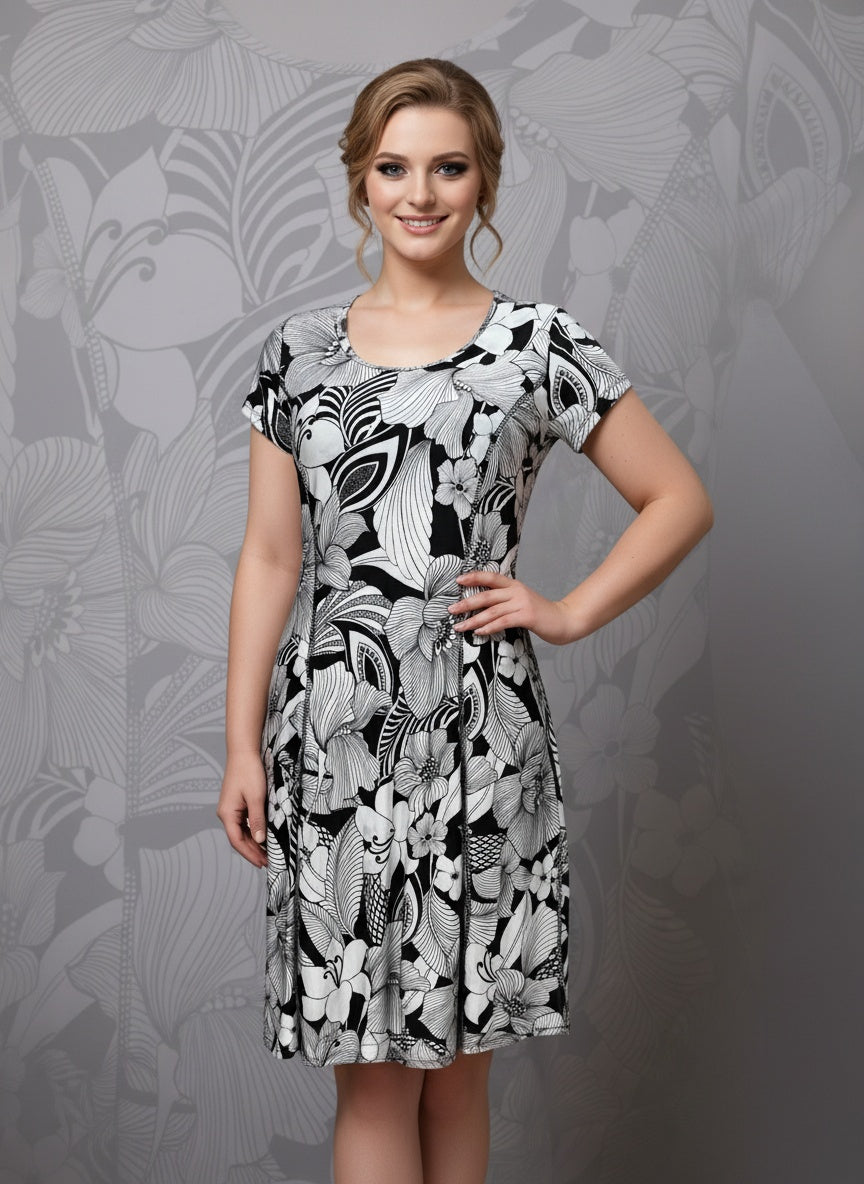 Highlighted Princess Seam Scoop Neck Dress - D2037