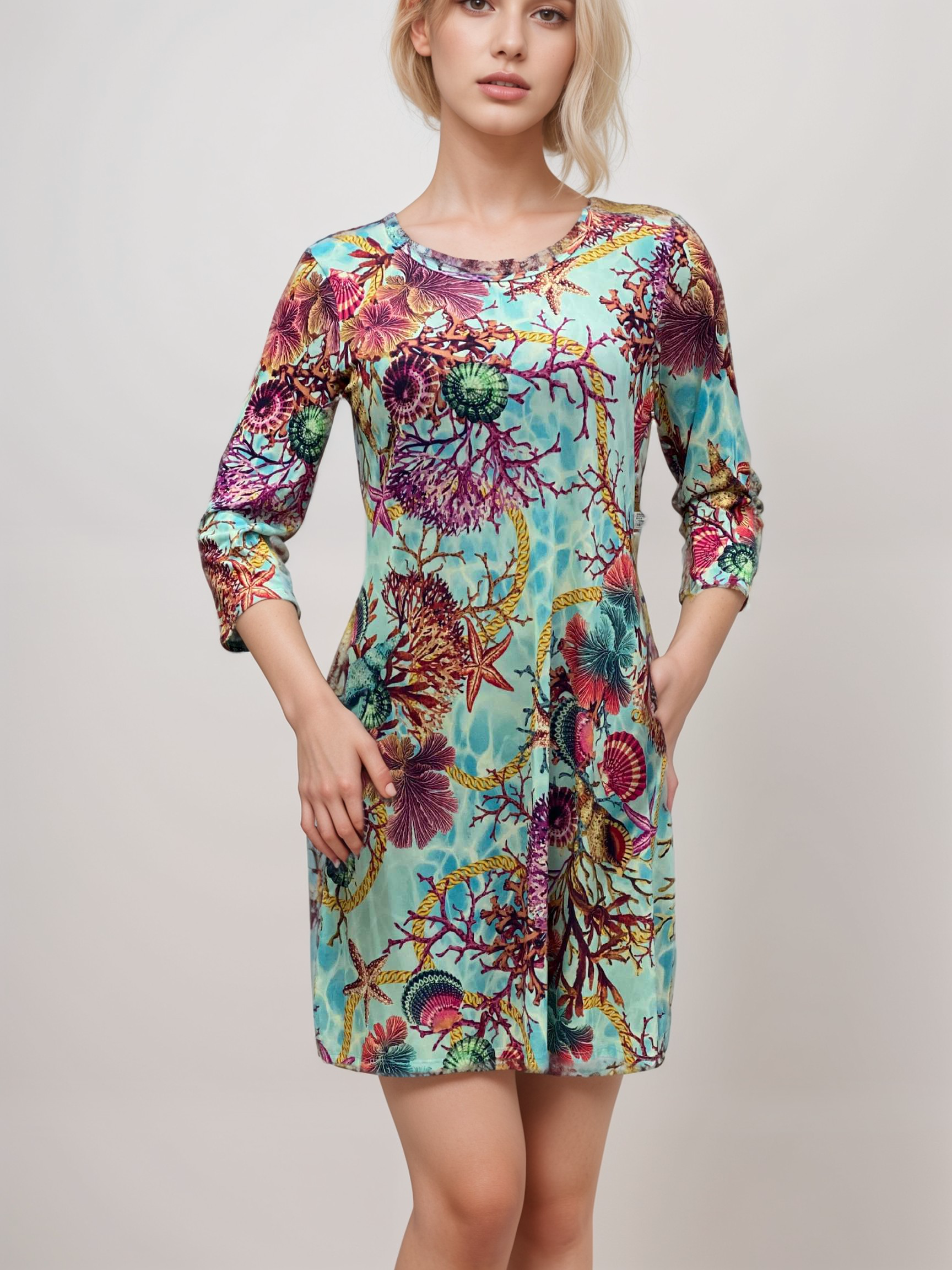 Beyond Travel 3/4 Sleeves Knee length Midi Dress - D2077