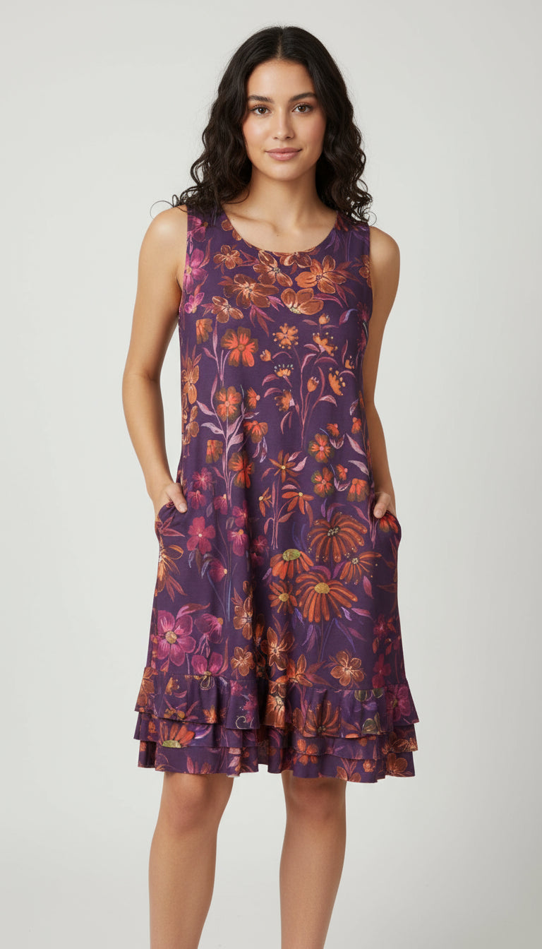 RUFFLE BOTTOM DRESS WITH SIDE SEAM POCKETS - D2099