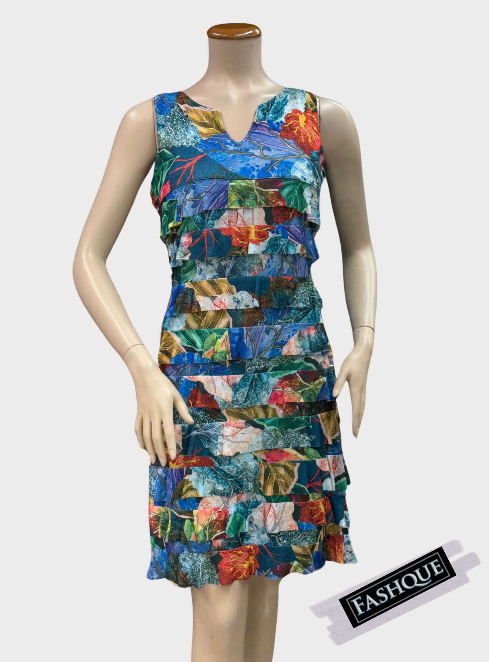 FASHQUE - CHACHA Ruffle V Neck Sleeveless Knee length DIGITAL PRINT Dress - D2107