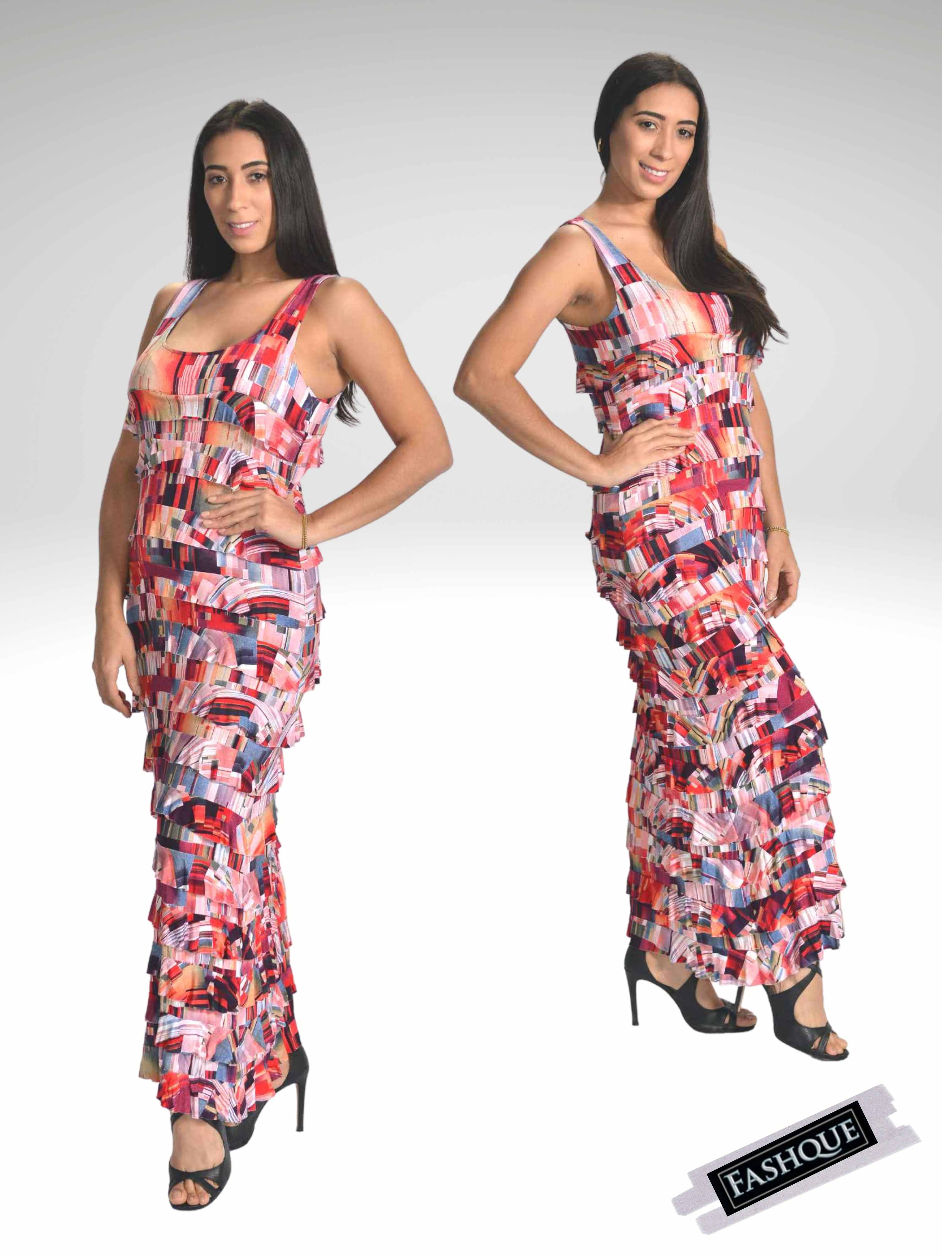 FASHQUE - Ruffle Maxi Dress Sleeveless PRINTED - D211 SALE