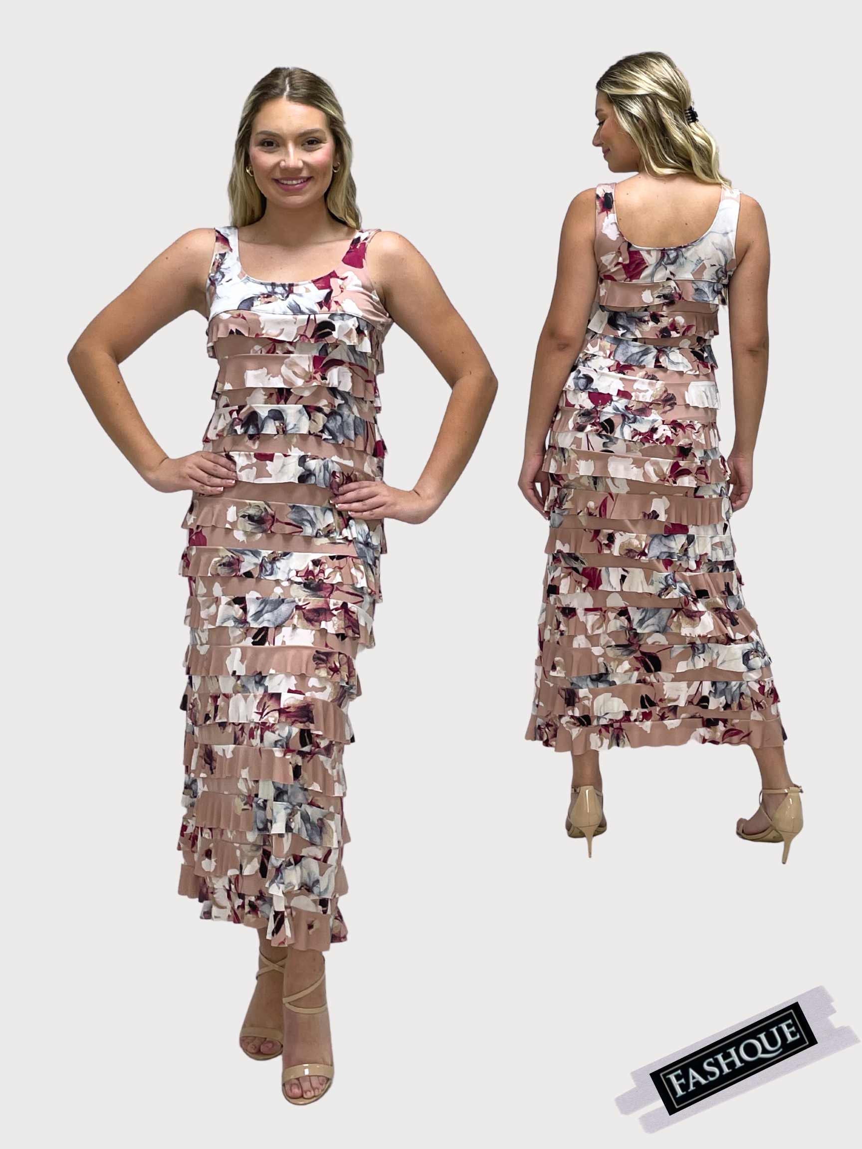 FASHQUE - Ruffle Maxi Dress Sleeveless NEW PRINTED - D211