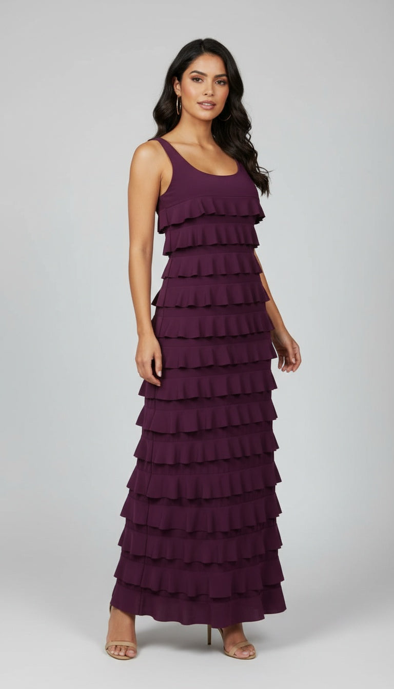 Ruffle Maxi Dress Sleeveless SOLID COLORS - D211