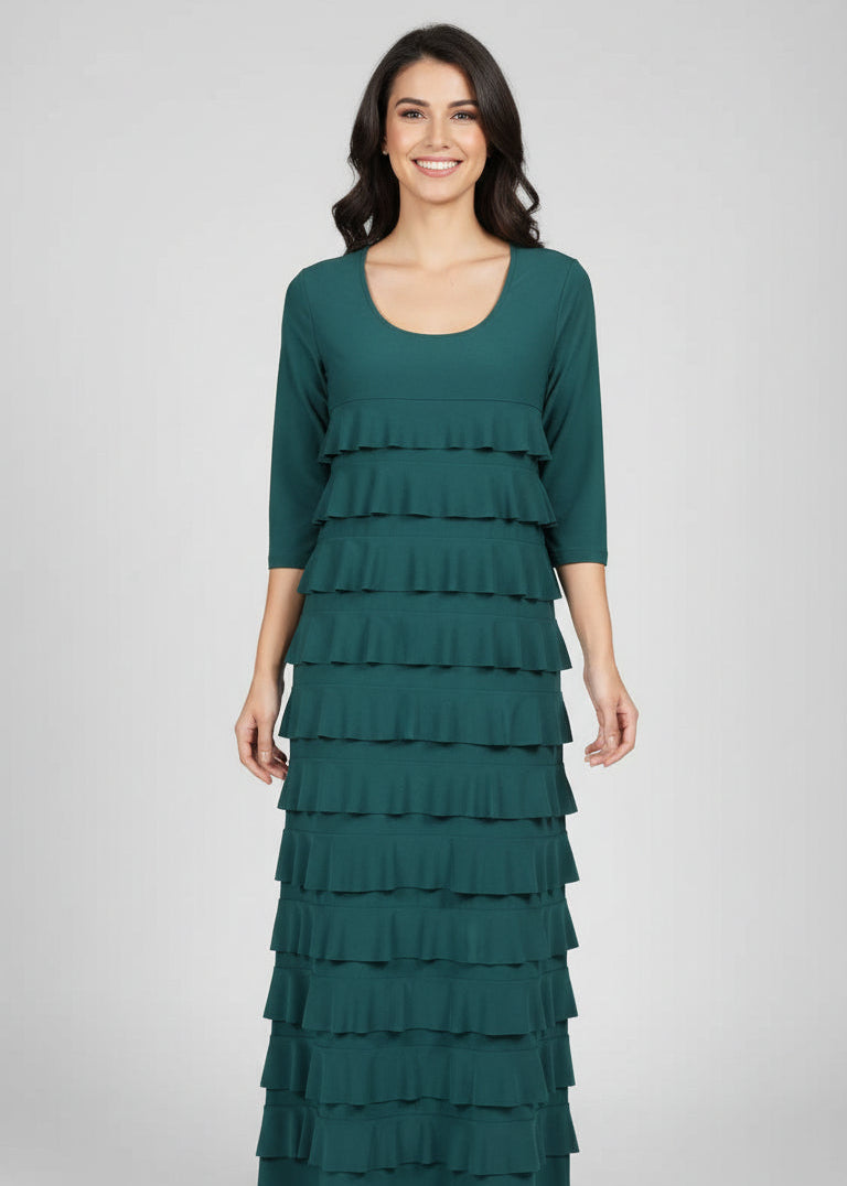 Ruffle Maxi Dress with 3/4 Sleeves - D213