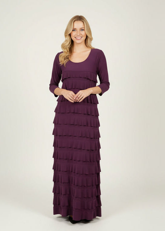 Ruffle Maxi Dress with 3/4 Sleeves - D213