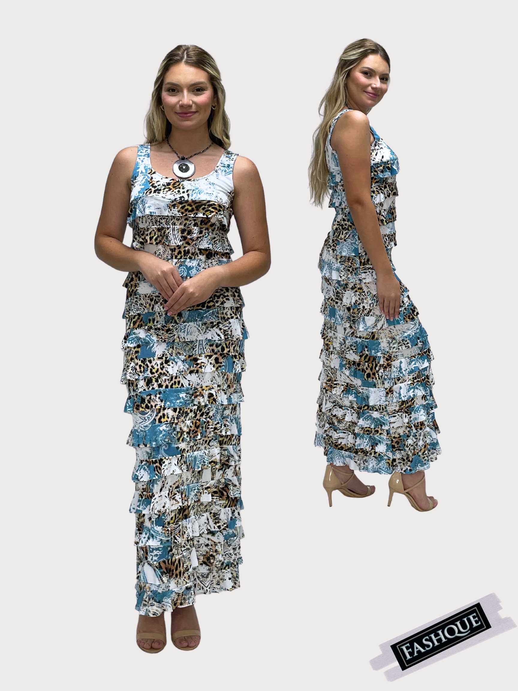 FASHQUE - Ruffle Maxi Dress Sleeveless NEW PRINTED - D2211
