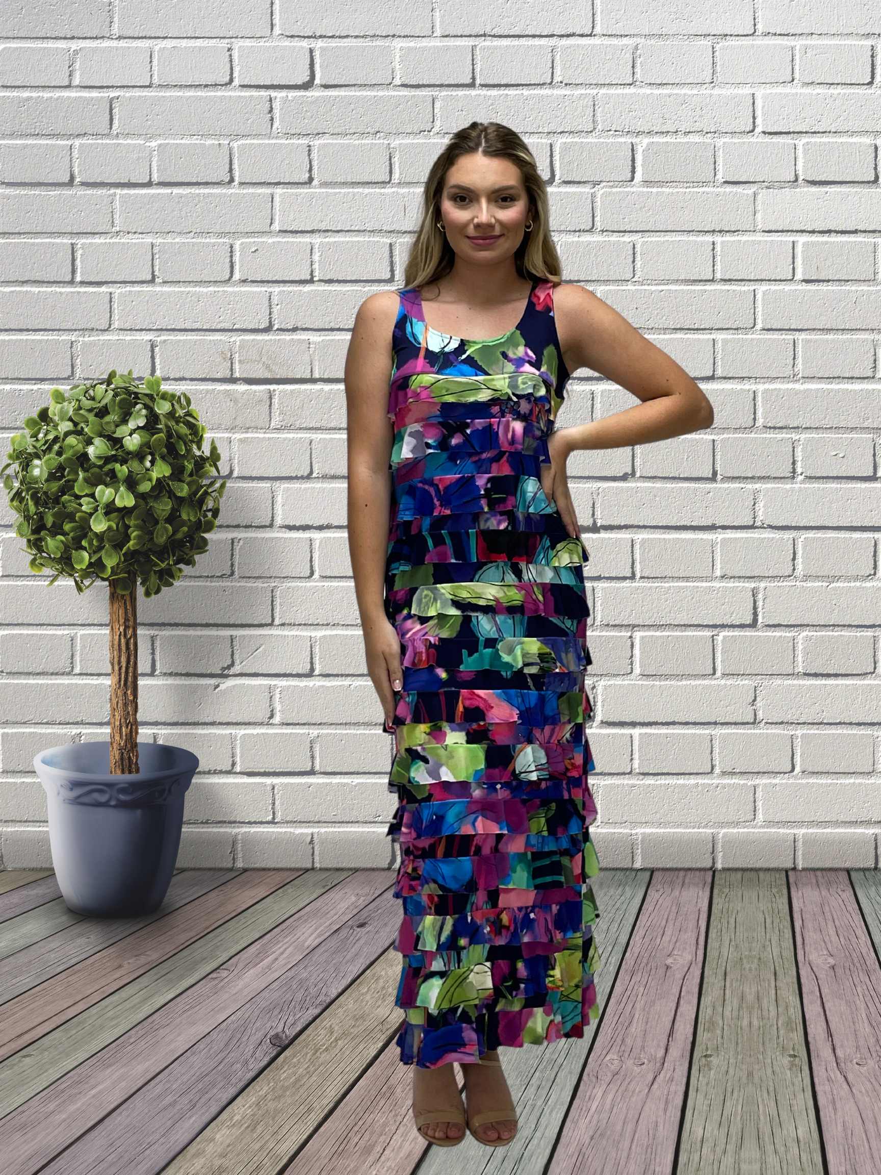 Print #8024 - FASHQUE - Ruffle Maxi Dress Sleeveless NEW PRINTED - D2211