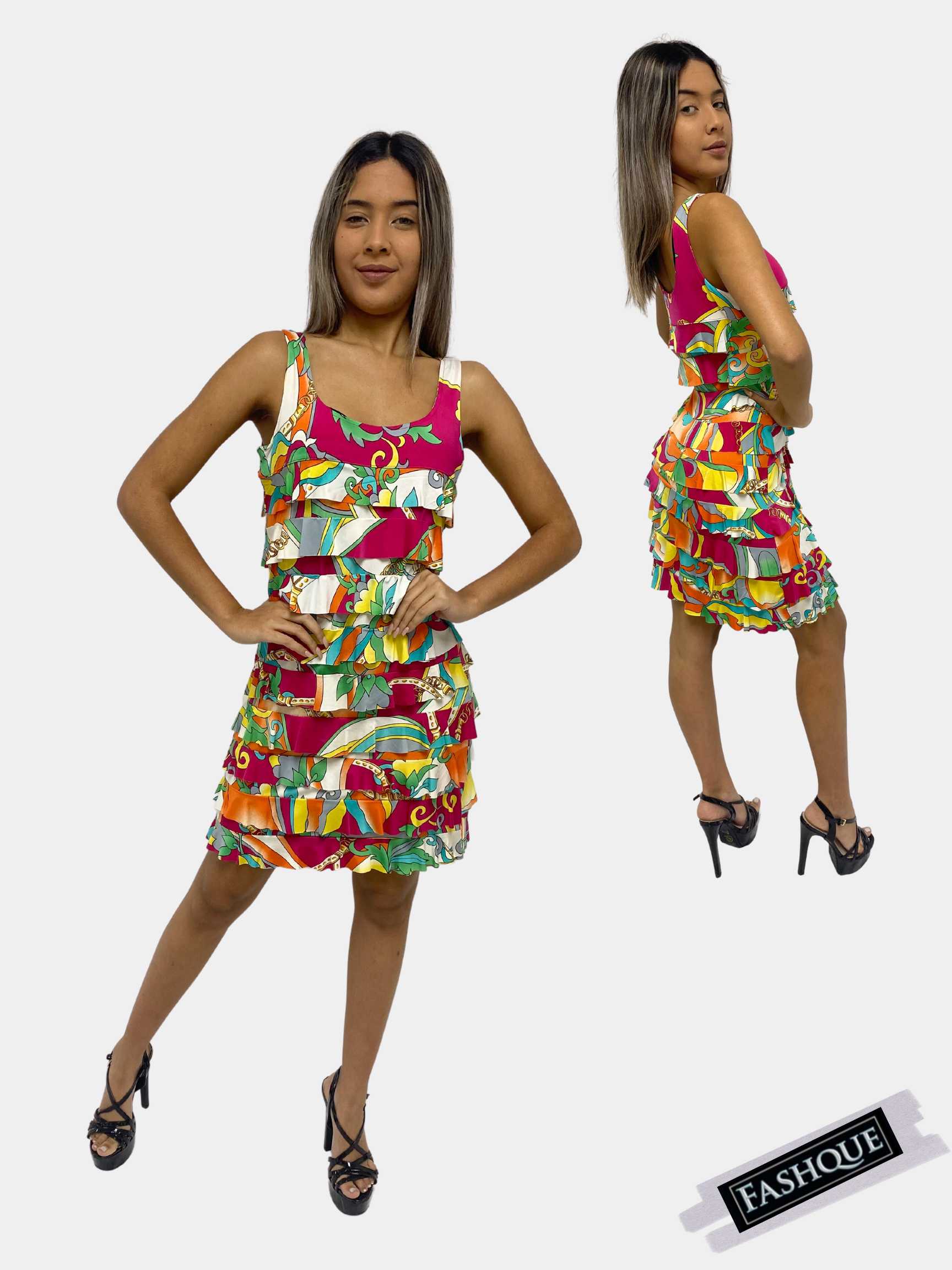 FASHQUE - CHACHA Ruffle Sleeveless Knee length PRINTED Dress - D760