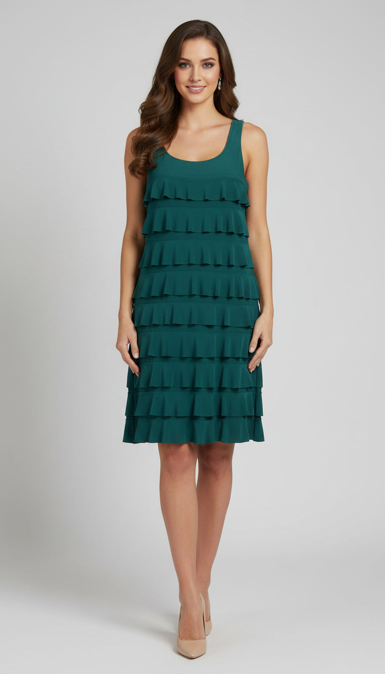 CHACHA Ruffle Sleeveless Knee Length Dress- SOLID COLOR - D760