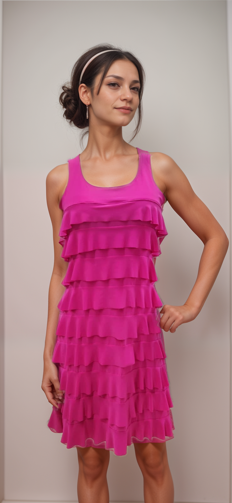 CHACHA Ruffle Sleeveless Knee Length Dress- SOLID COLOR - D760