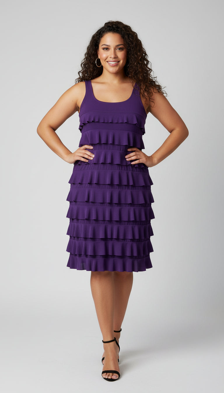 CHACHA Ruffle Sleeveless Knee Length Dress- SOLID COLOR - D760