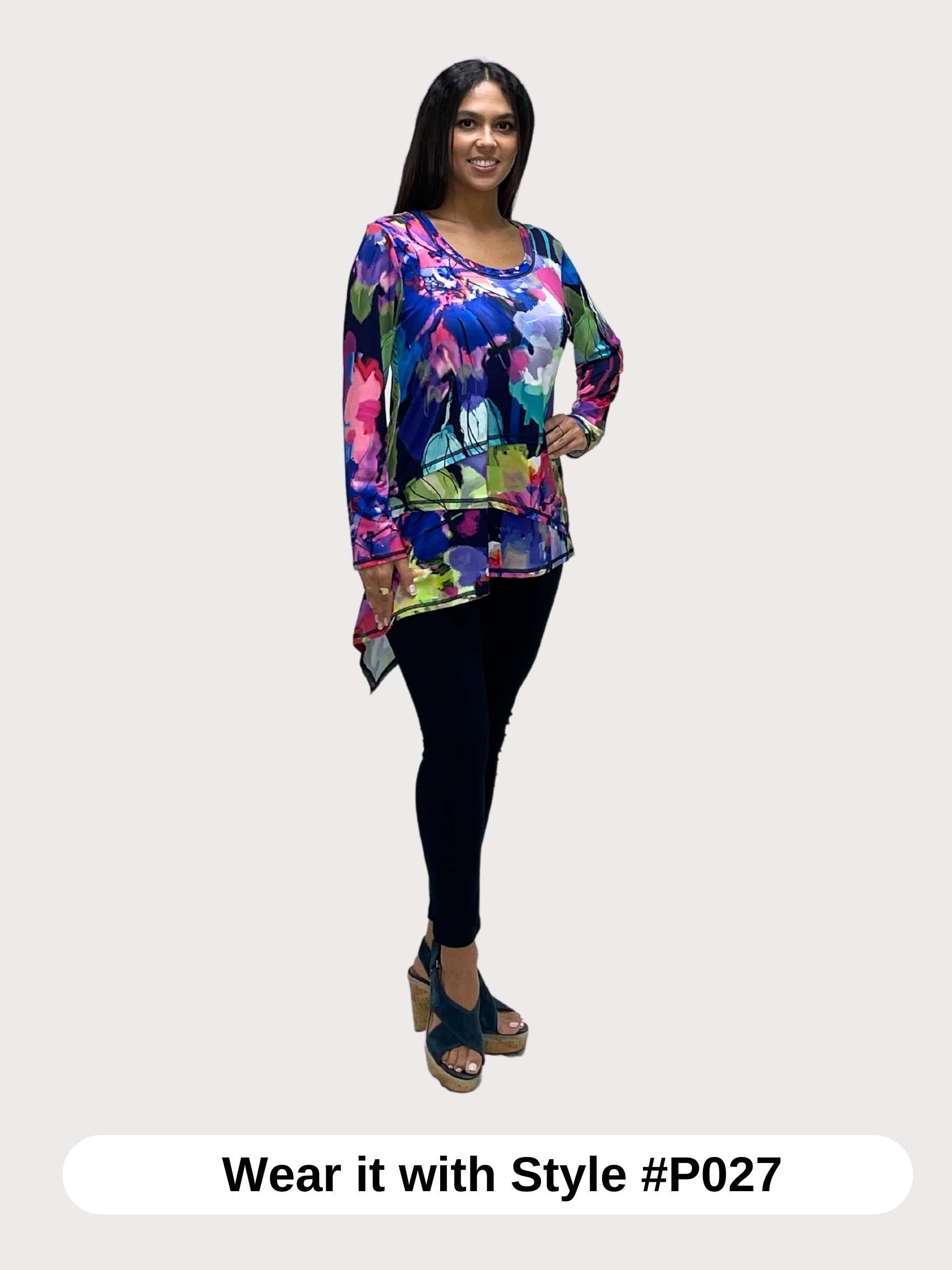 FASHQUE - Layered Scoop Neck Sharkbite Tunic Top - T2446