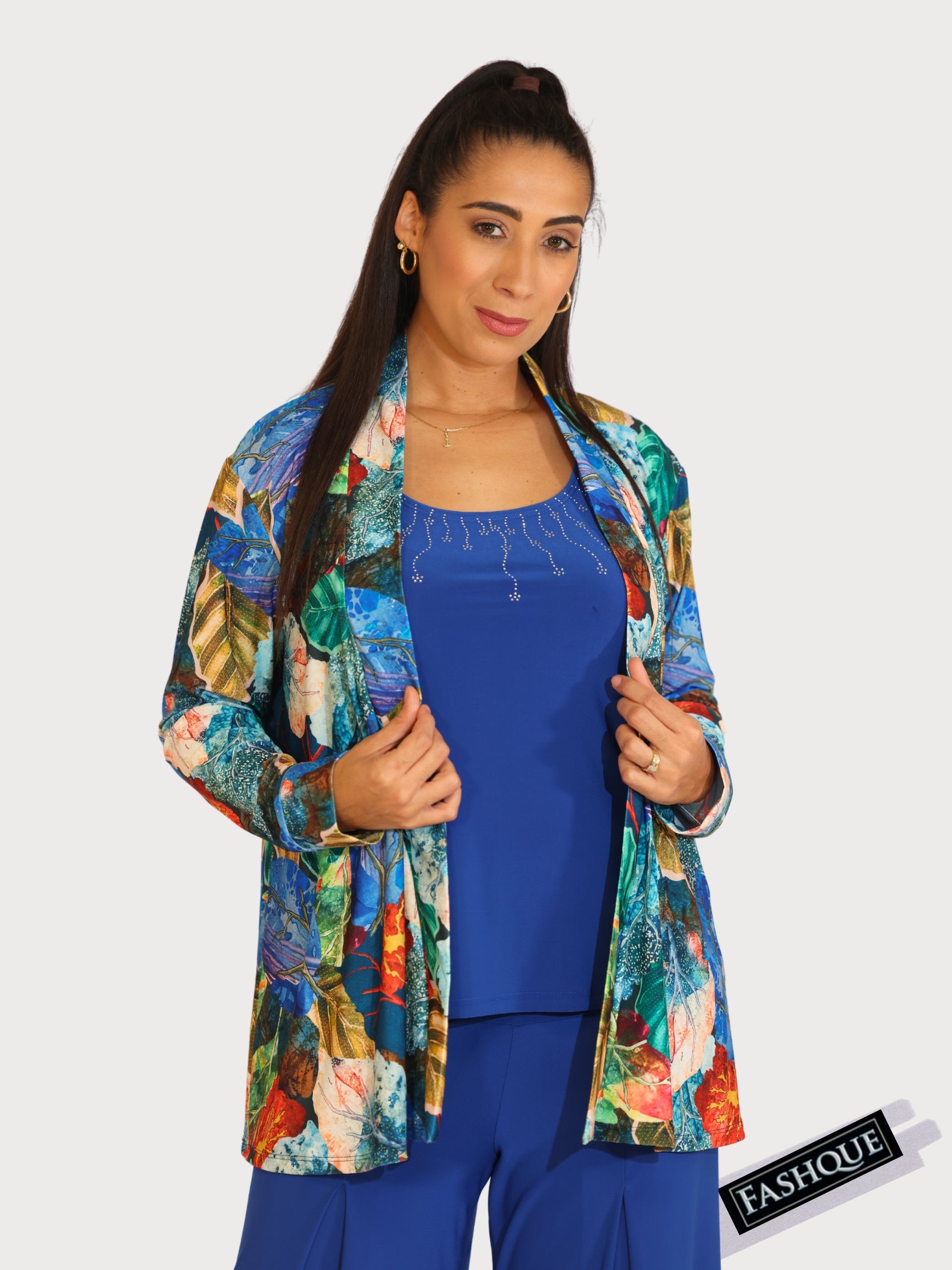 FASHQUE - Digital Print Open Front Long Knited Cardigan Bolero Shrug - T2611