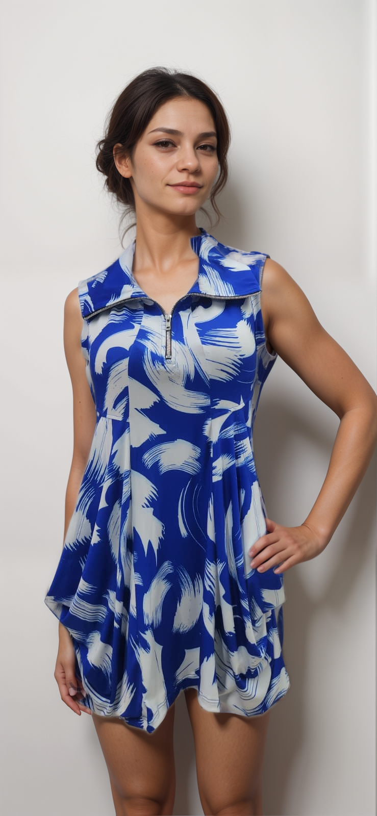Sleeveless Tunic Kangaroo Pocket Zipper front DRESS/TUNIC with Collar - T2626