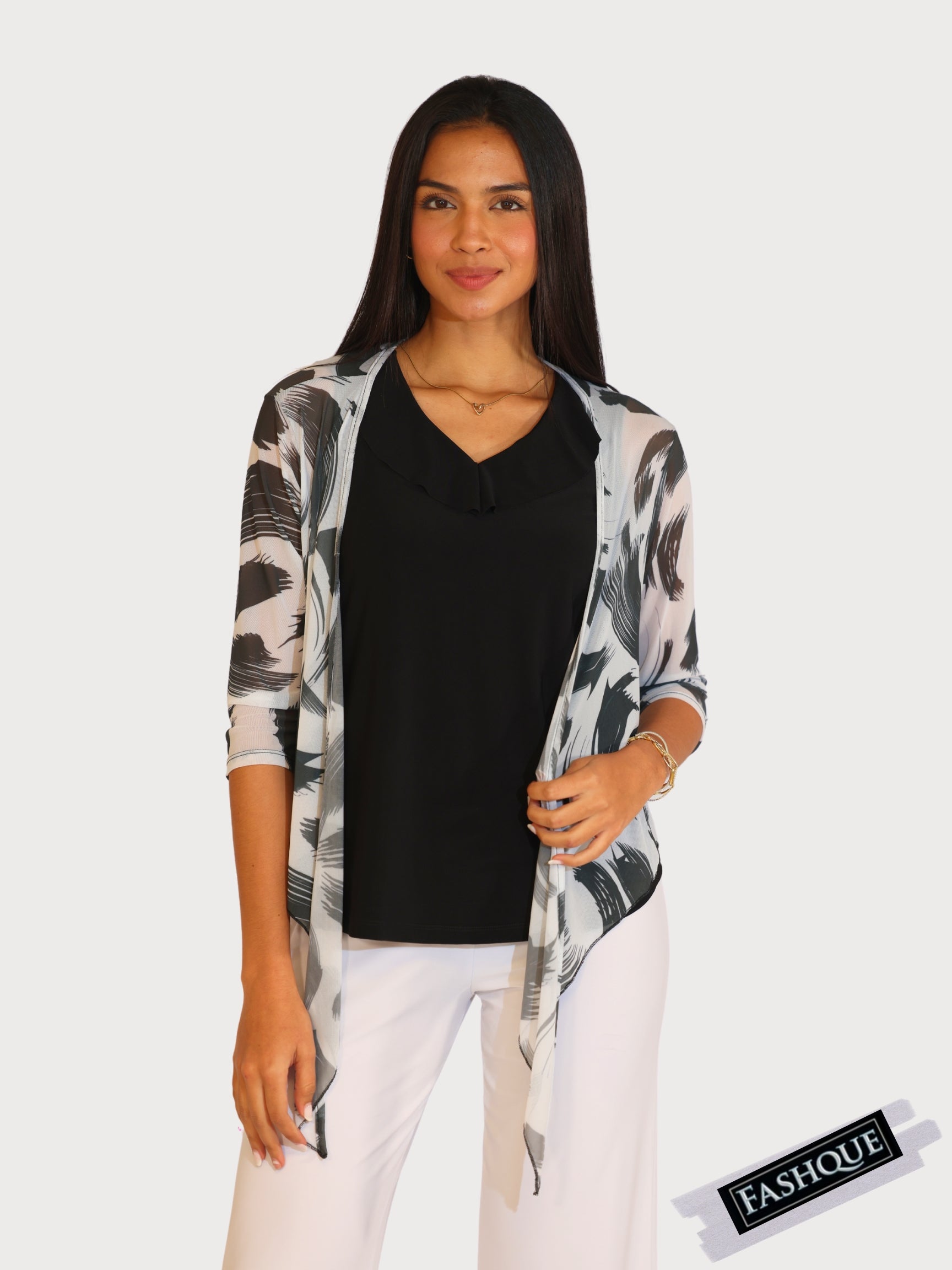 FASHQUE - 3/4 SLEEVES TIE FRONT BOLERO - T2652