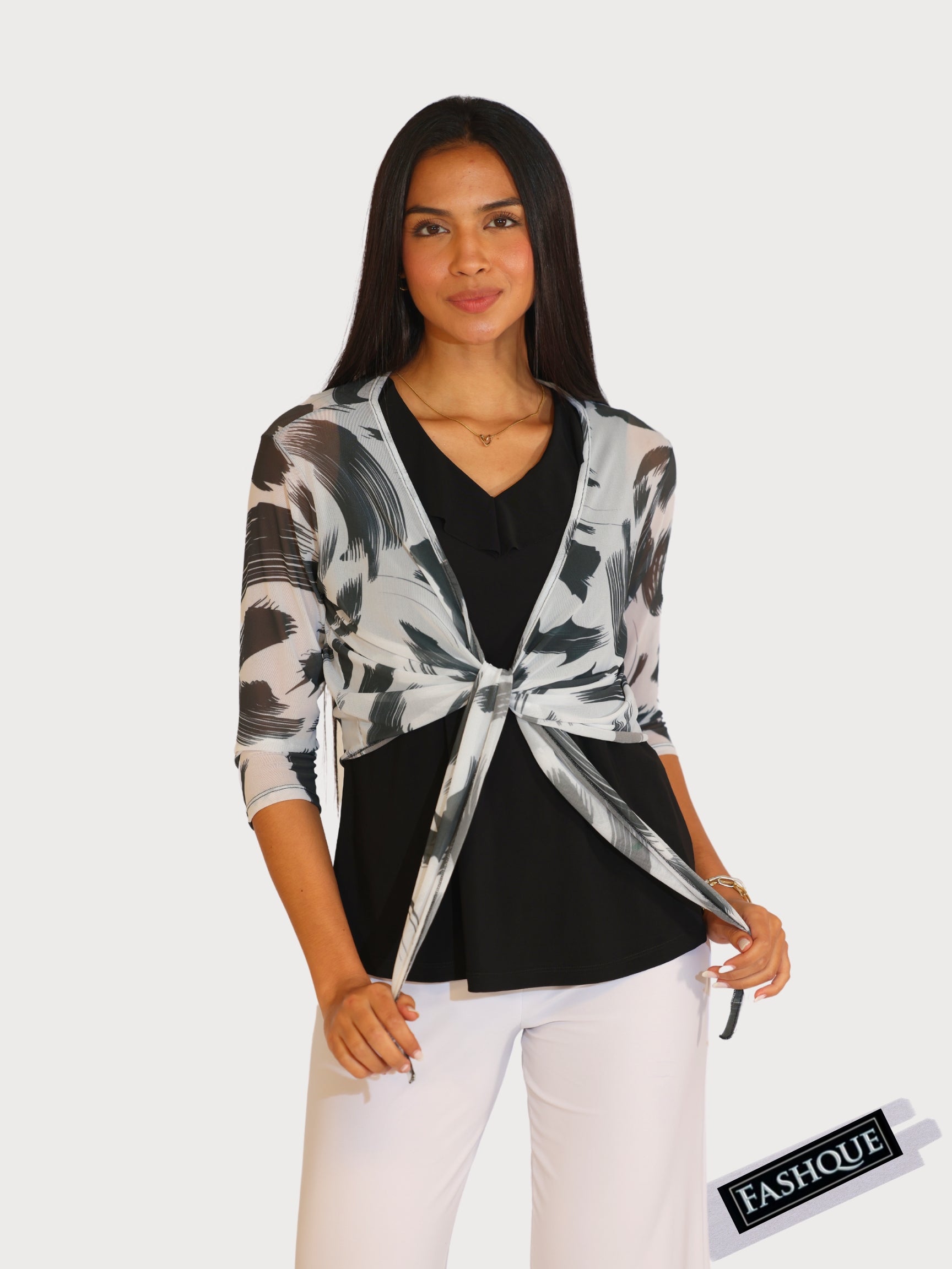 3/4 SLEEVES TIE FRONT BOLERO - T2652