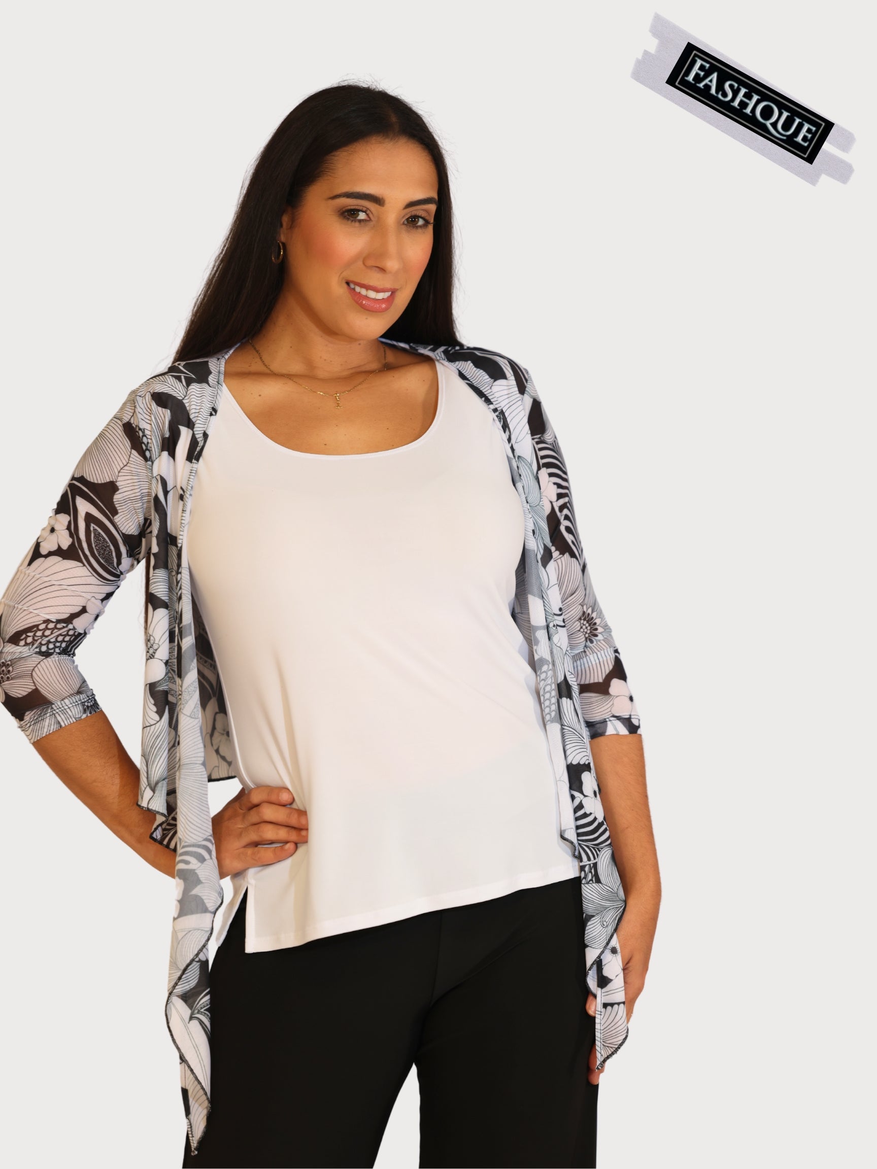 FASHQUE - 3/4 SLEEVES TIE FRONT BOLERO - T2652