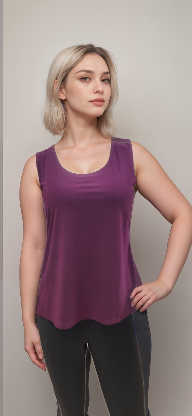 Round Neck Basic Solid Tank Top - T318