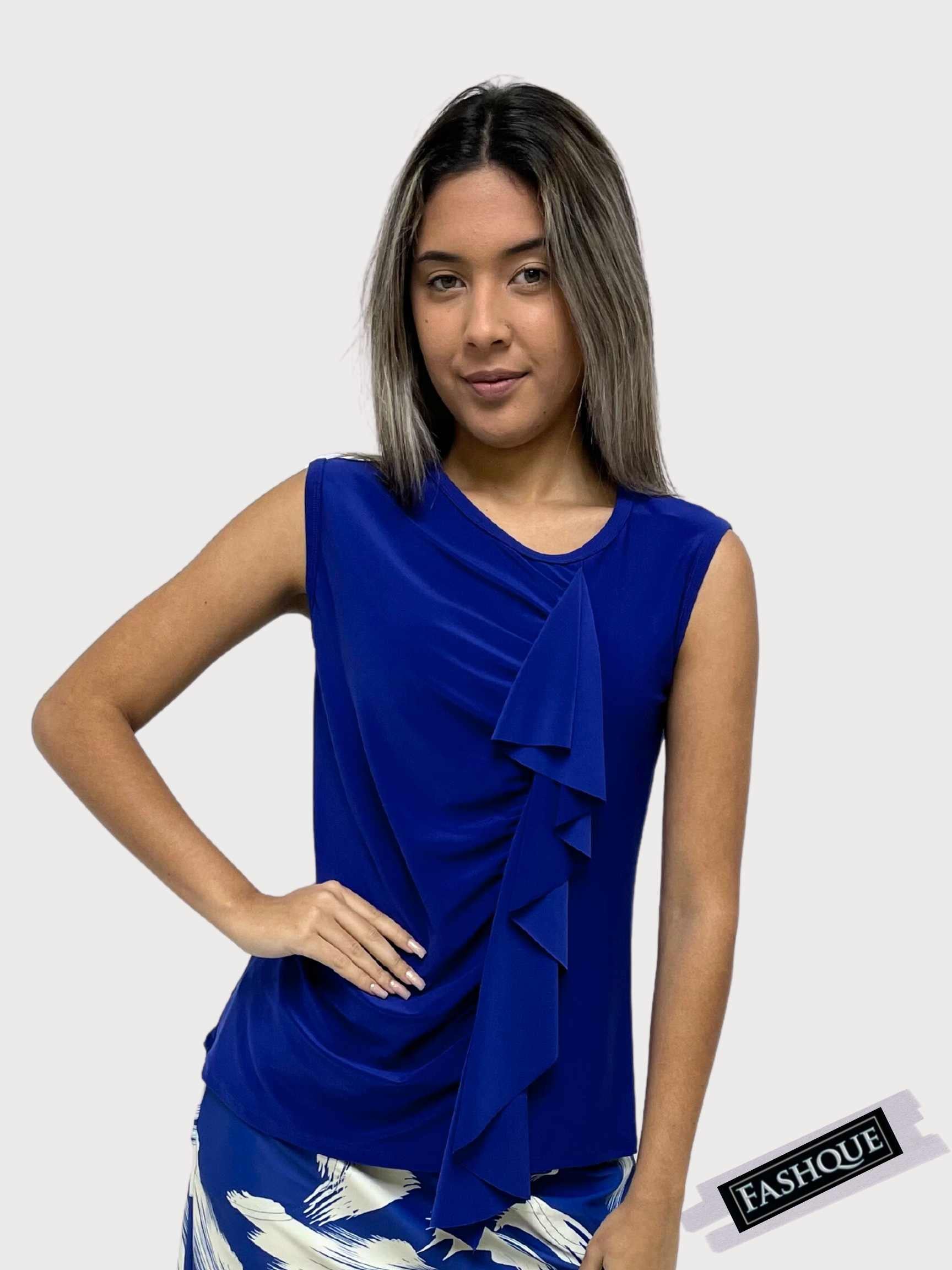 FASHQUE - Round neck Ruffle on side sleeveless with rushing Top - T456 Sale