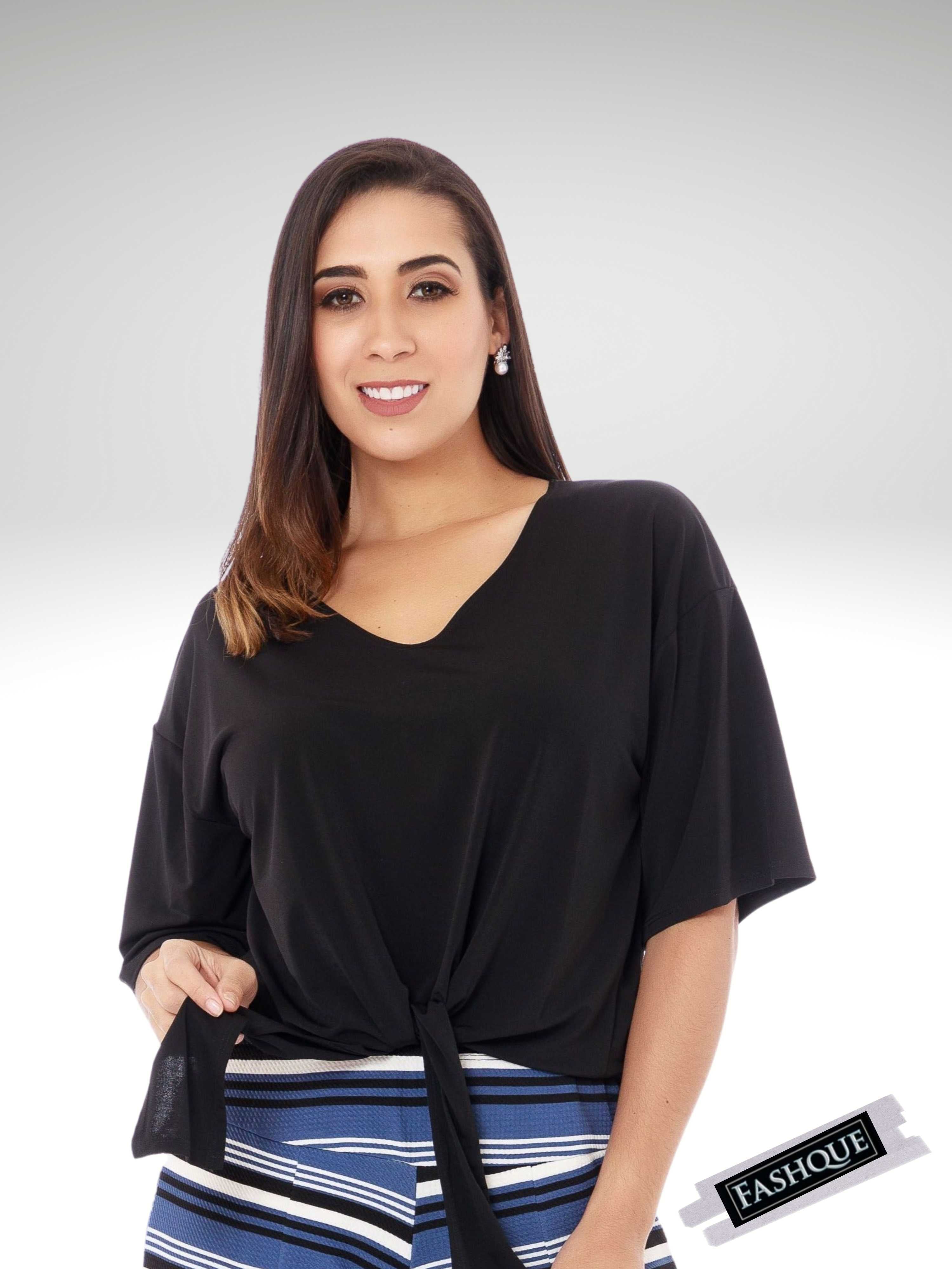V-NECK TIE FRONT SHORT SLEEVE TOP - T541 SALE
