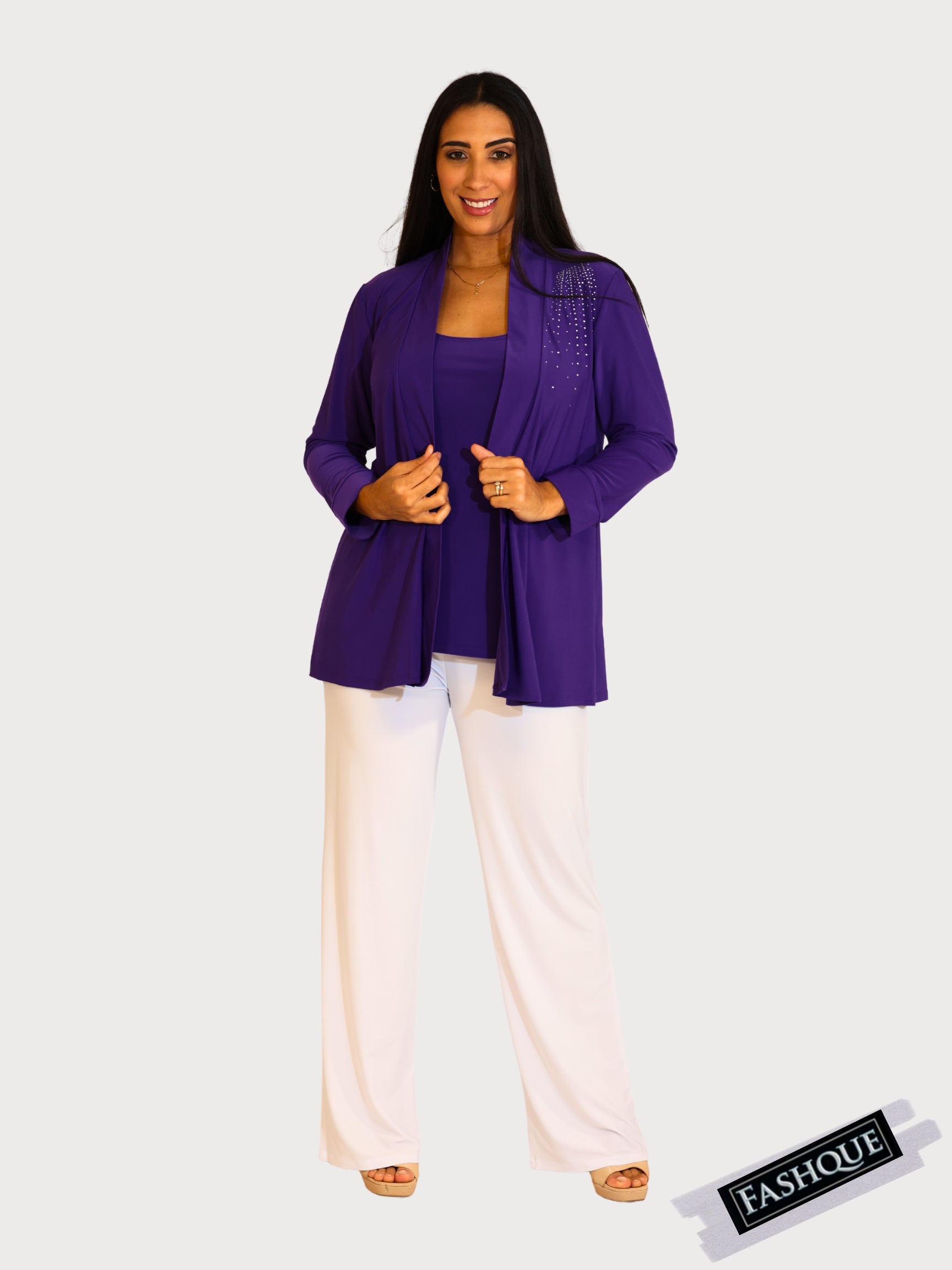 FASHQUE - Solid Open Front Long Knited Cardigan Bolero Shrug - T611