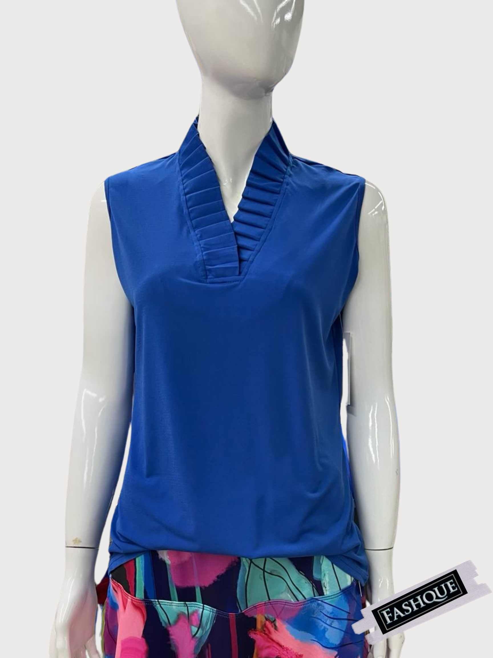 FASHQUE - Stand Collar Pleated Frilled Ruffle Sleeveless Top - T623