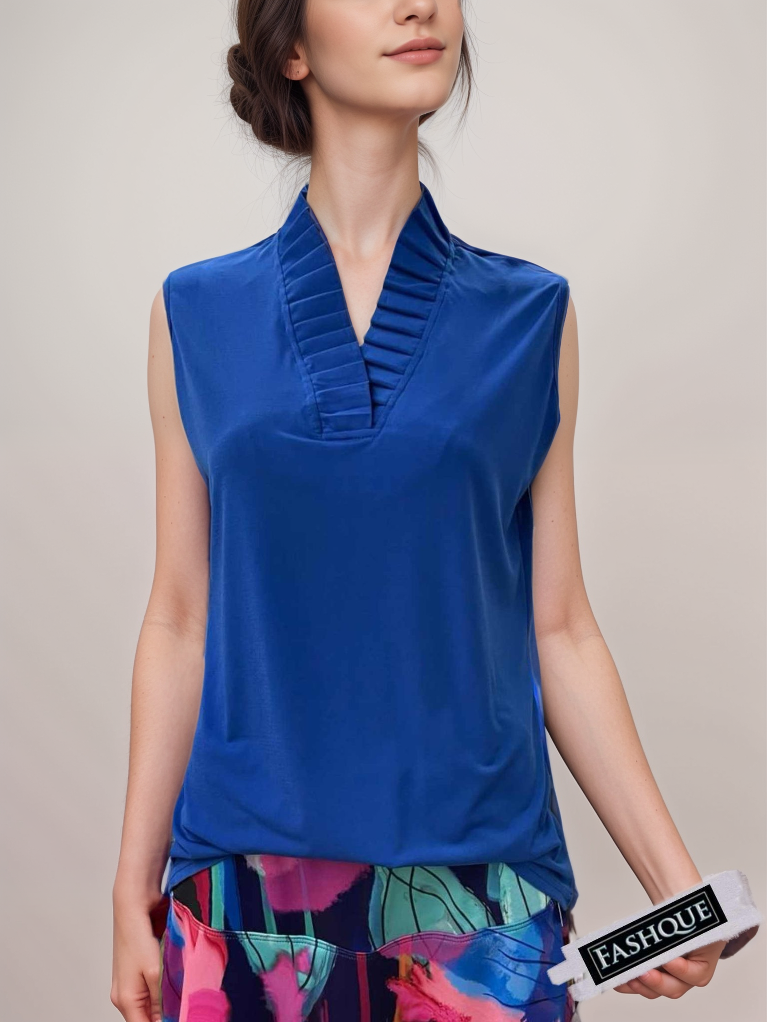 Stand Collar Pleated Frilled Ruffle Sleeveless Top - T623