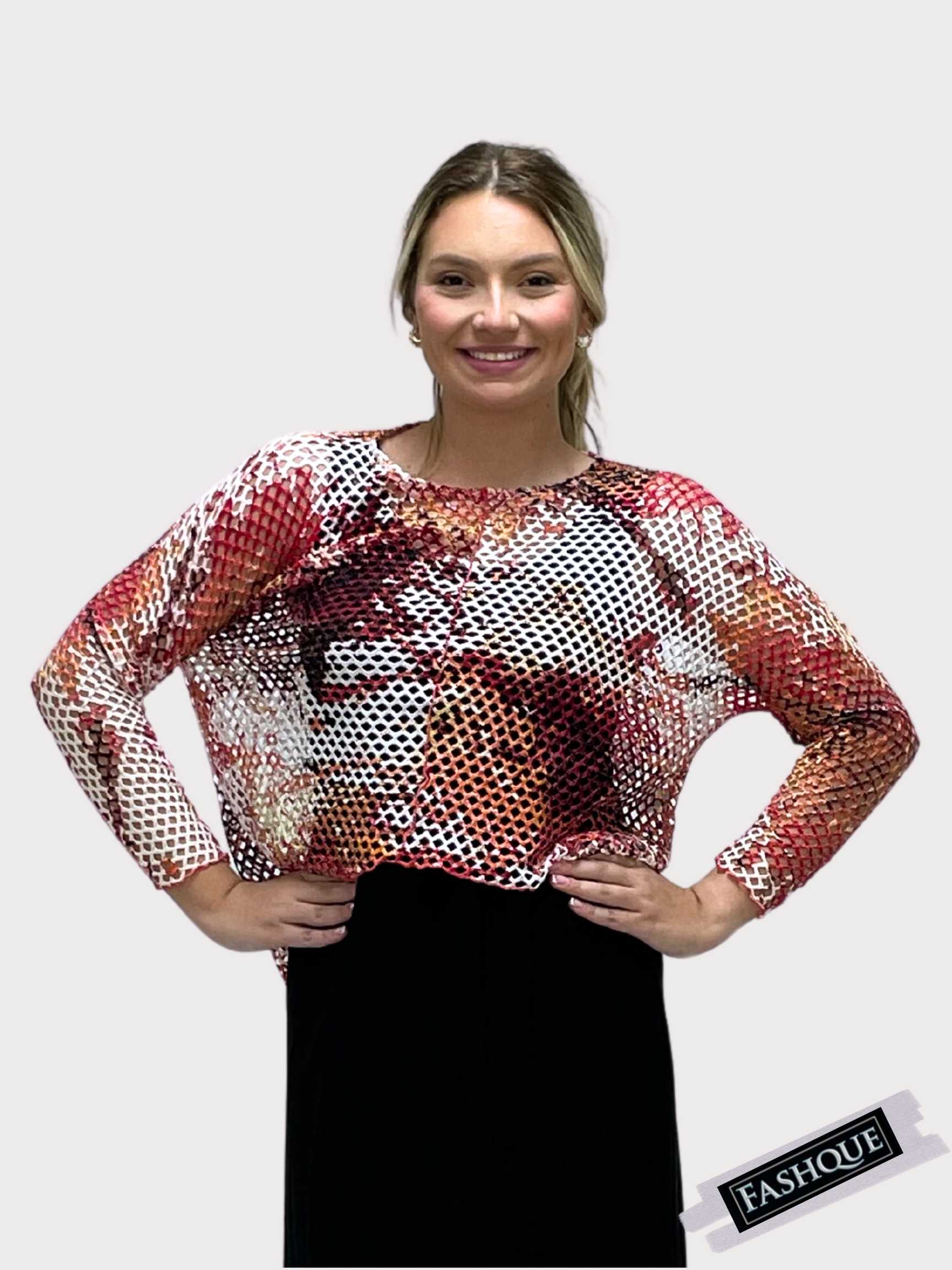 Asymmetrical Mesh See - Through Poncho Top - T637