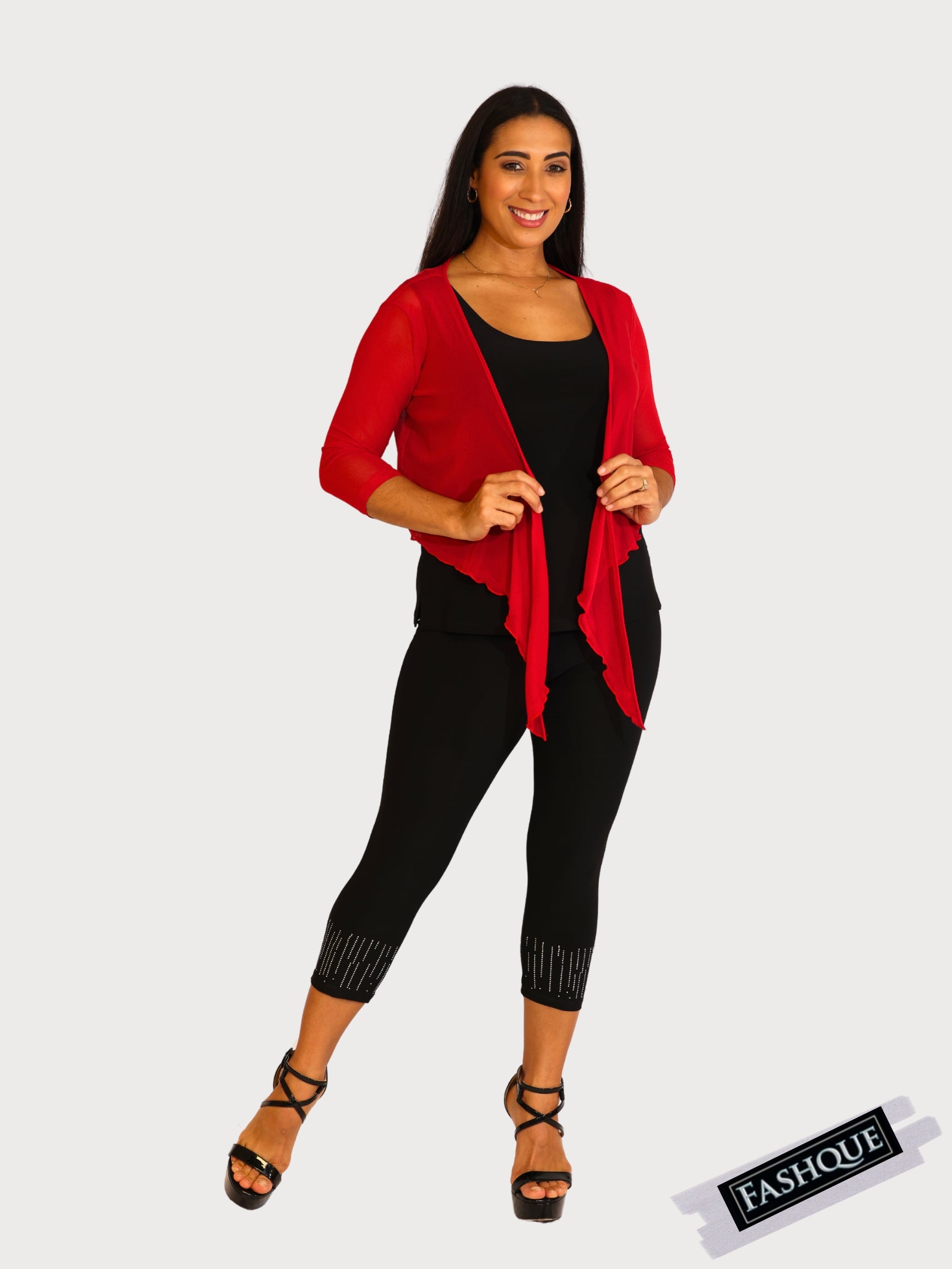 FASHQUE - 3/4 SLEEVES TIE FRONT BOLERO - T652