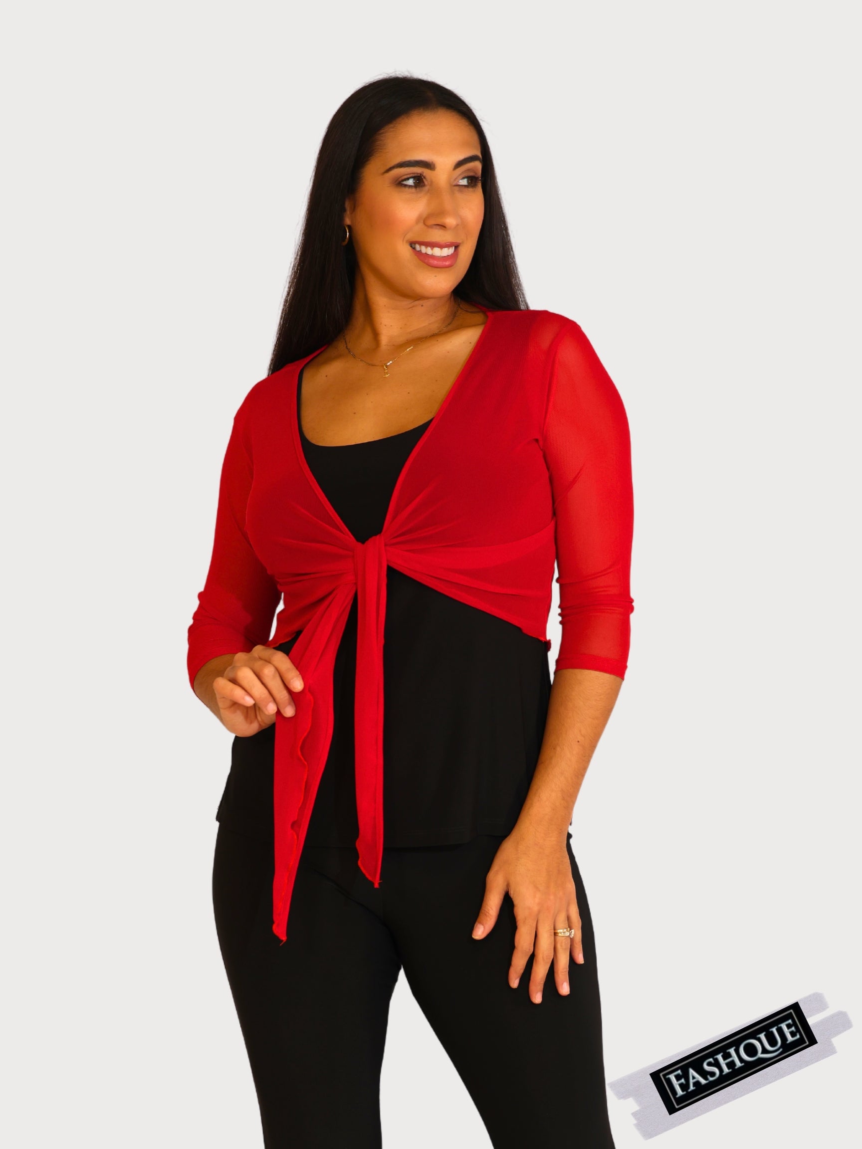 FASHQUE - 3/4 SLEEVES TIE FRONT BOLERO - T652