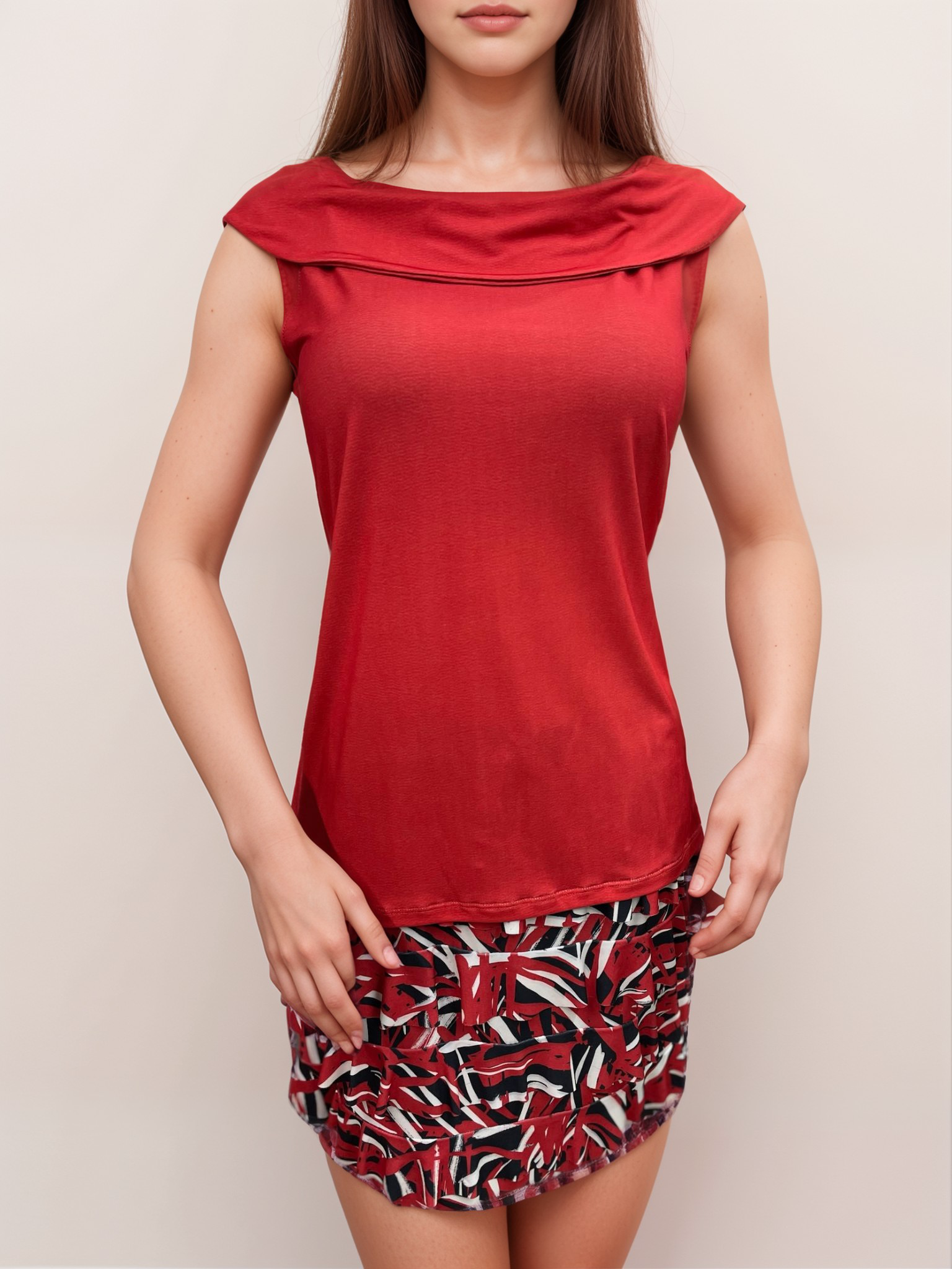 FASHQUE - COWL NECK SLEEVELESS TOP - T662