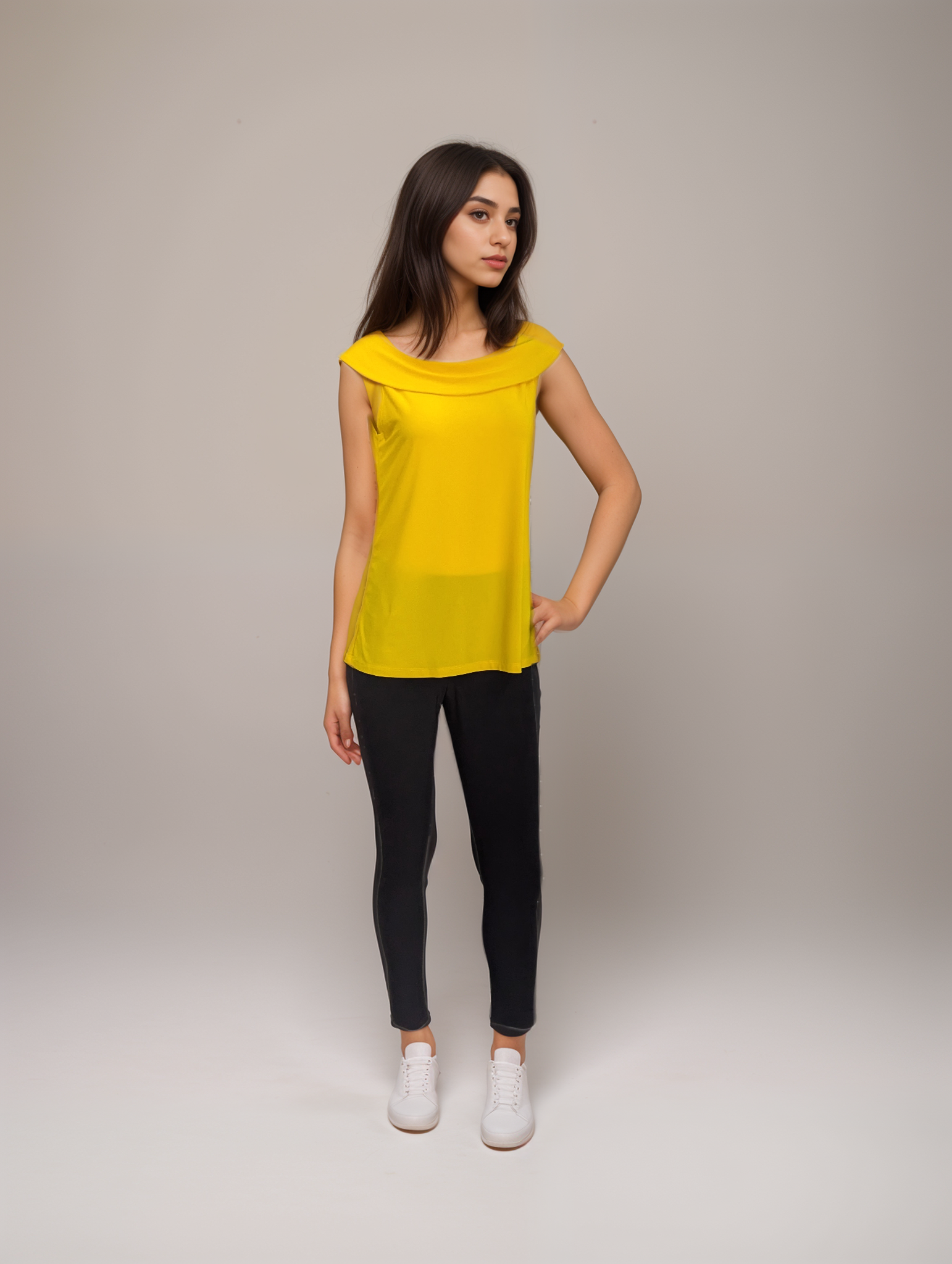 COWL NECK SLEEVELESS TOP - T662